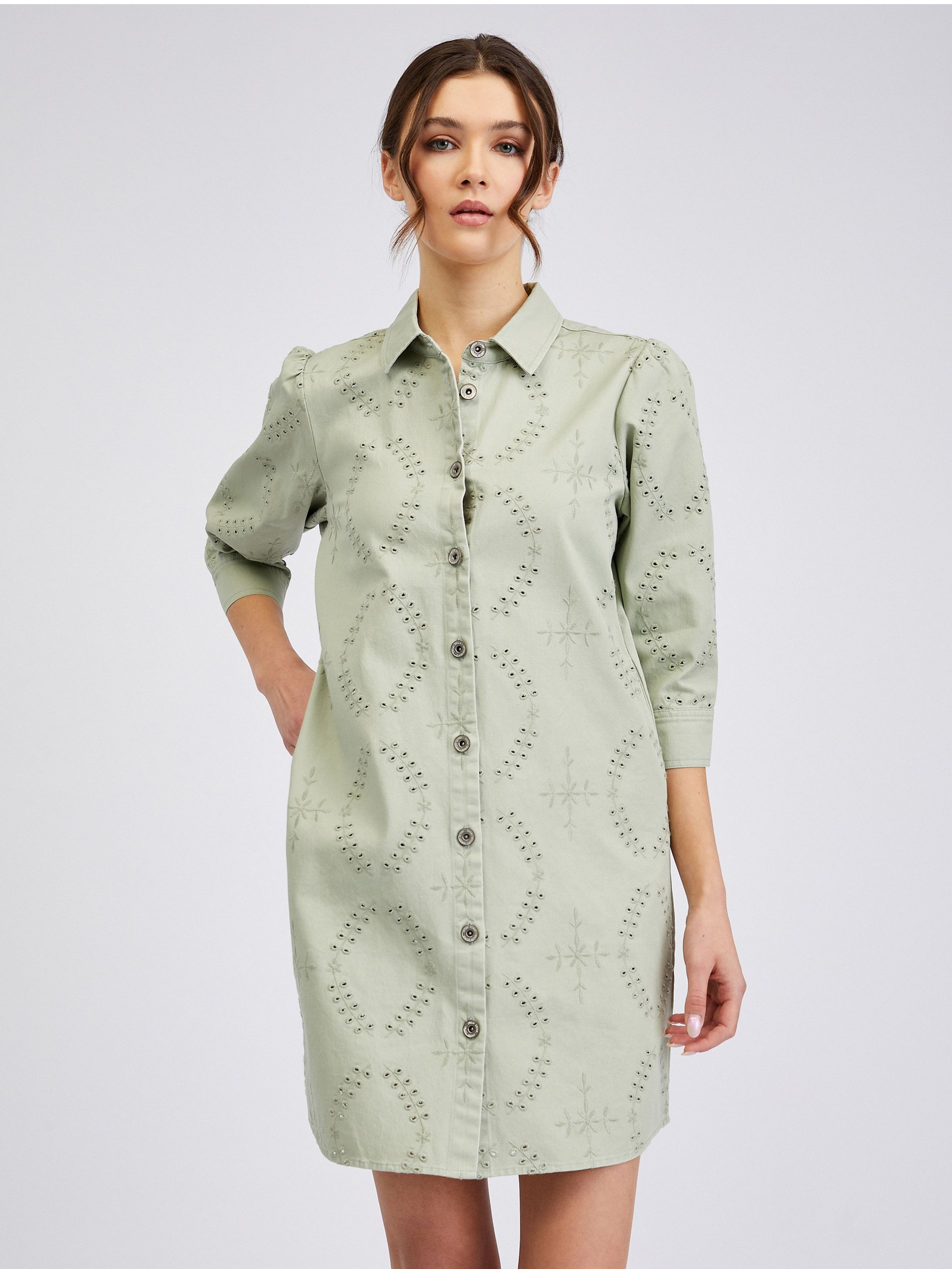 Rochie de damă din denim verde deschis ORSAY