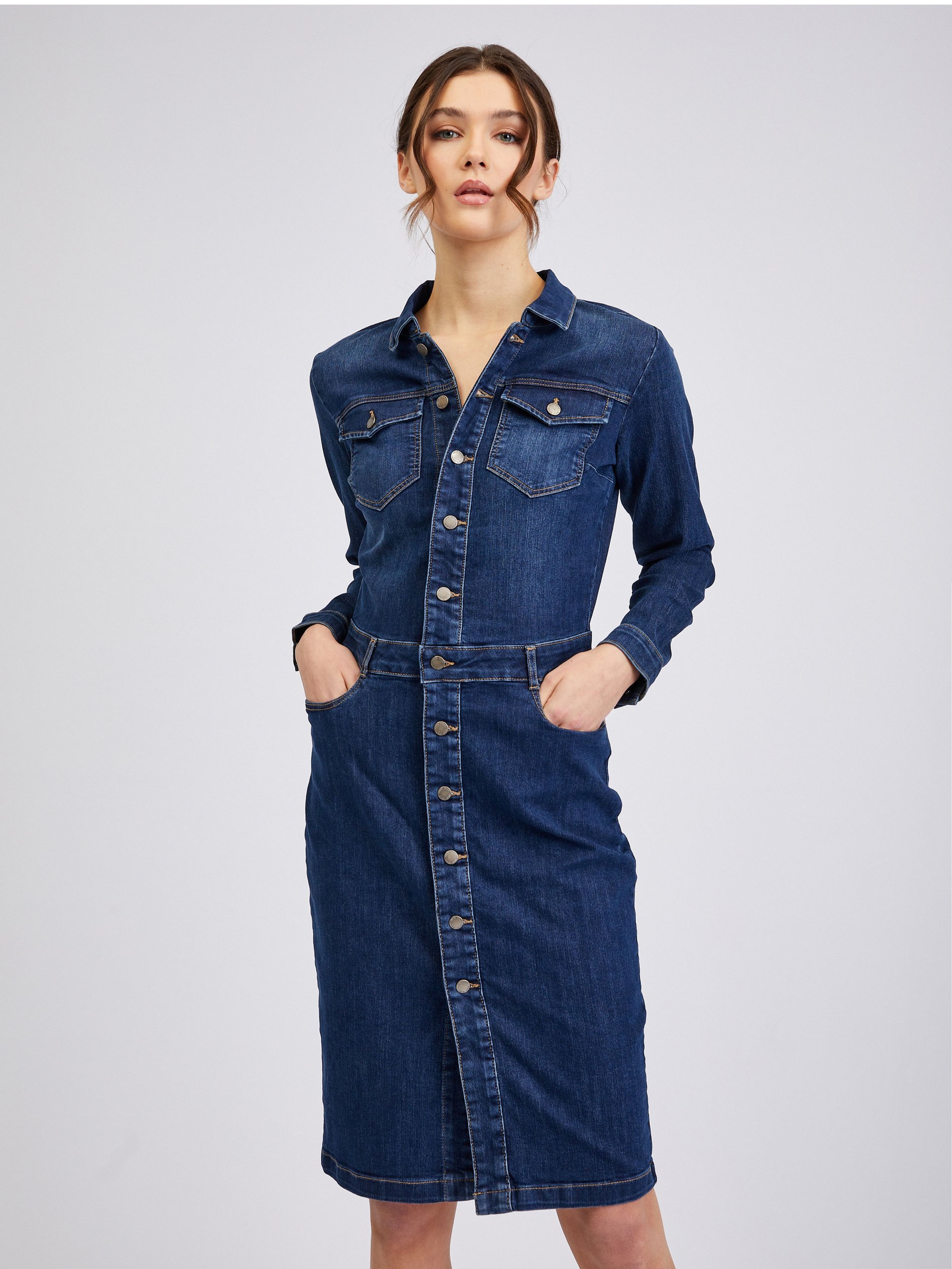 Dunkelblaues Damen-Denim-Kleid ORSAY