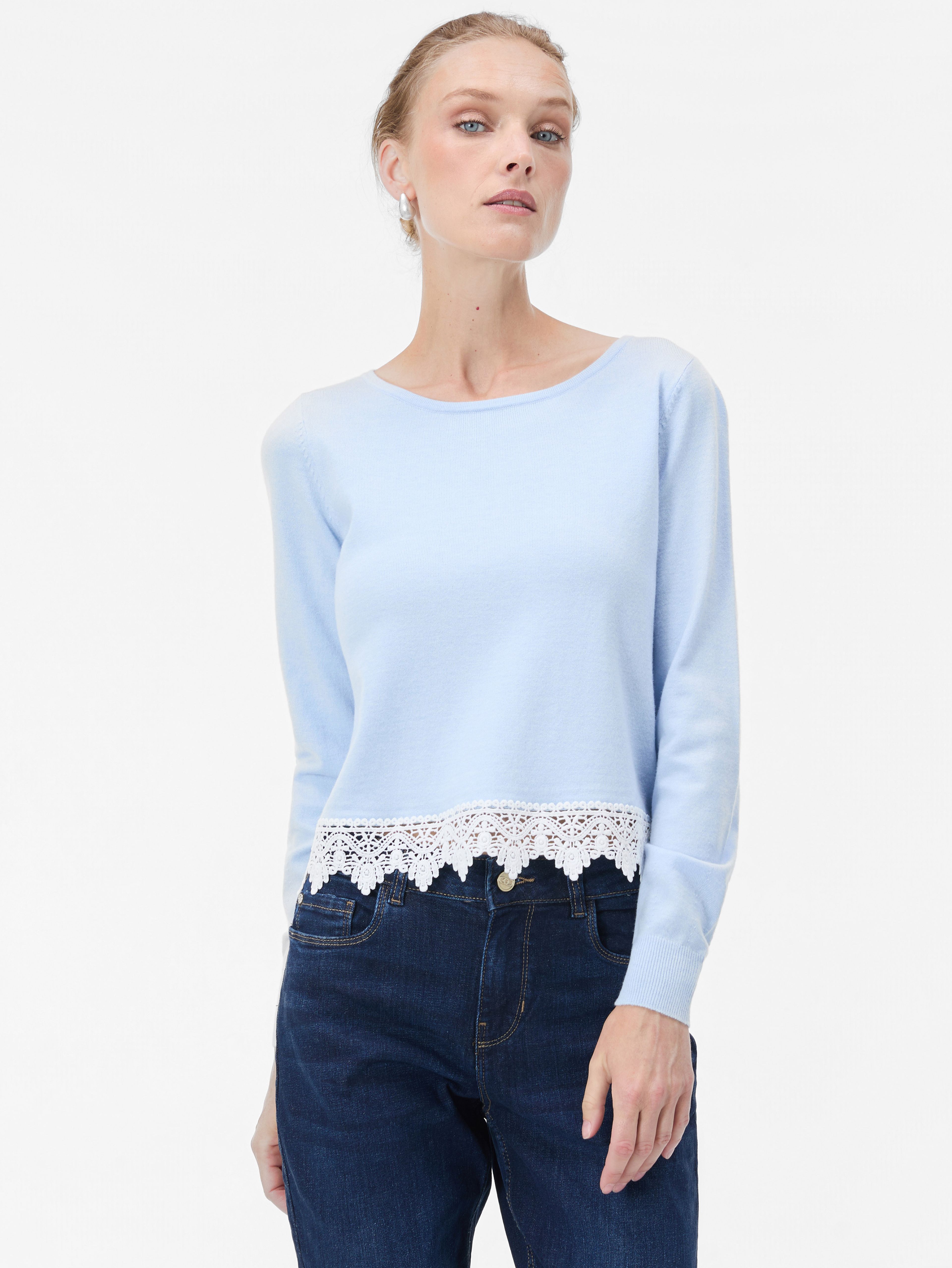 Hellblauer Damenpullover mit langen Ärmeln ORSAY - 001