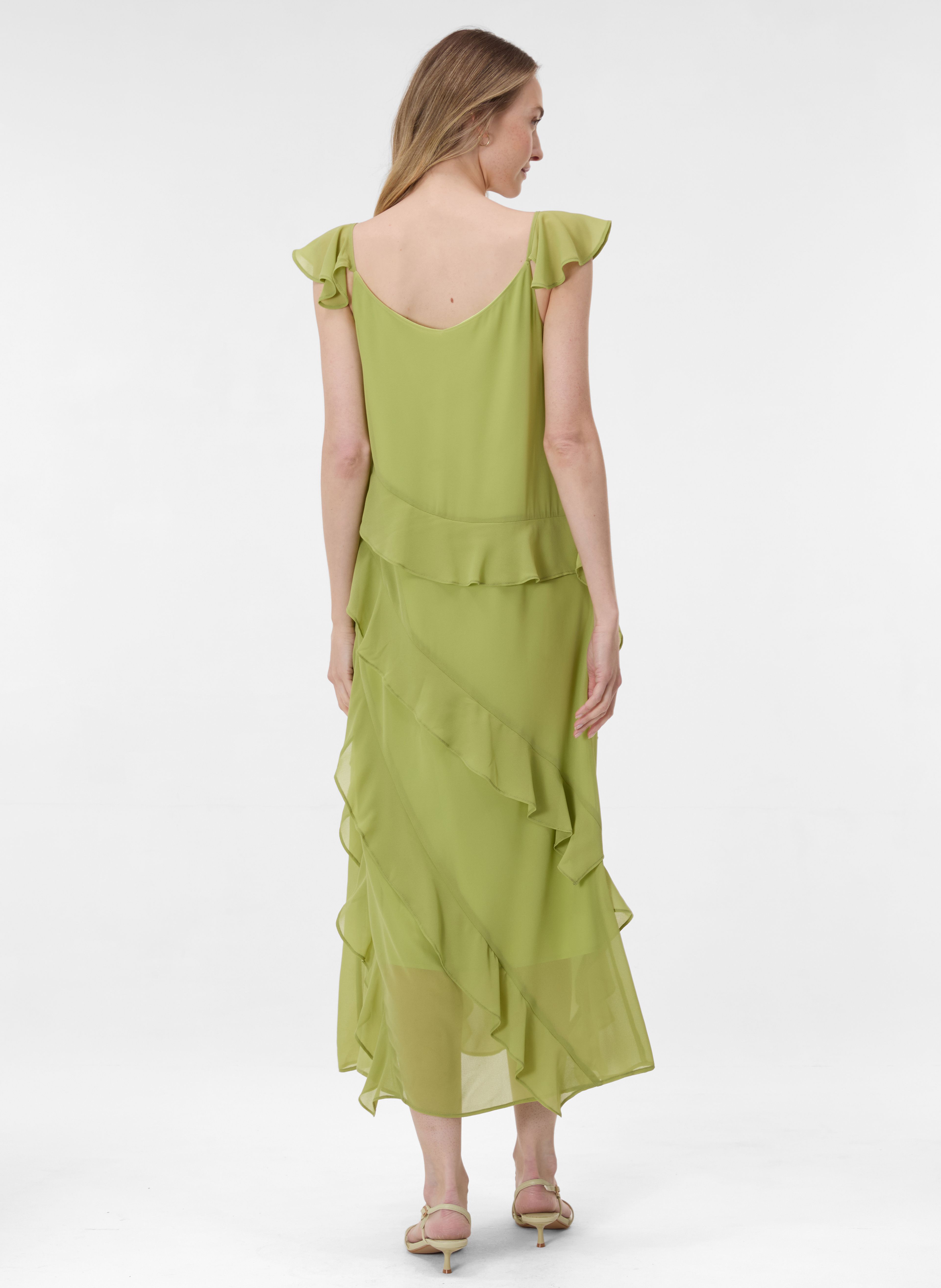 Hellgrünes Damen-Maxikleid in A-Linie mit Volants ORSAY - 003