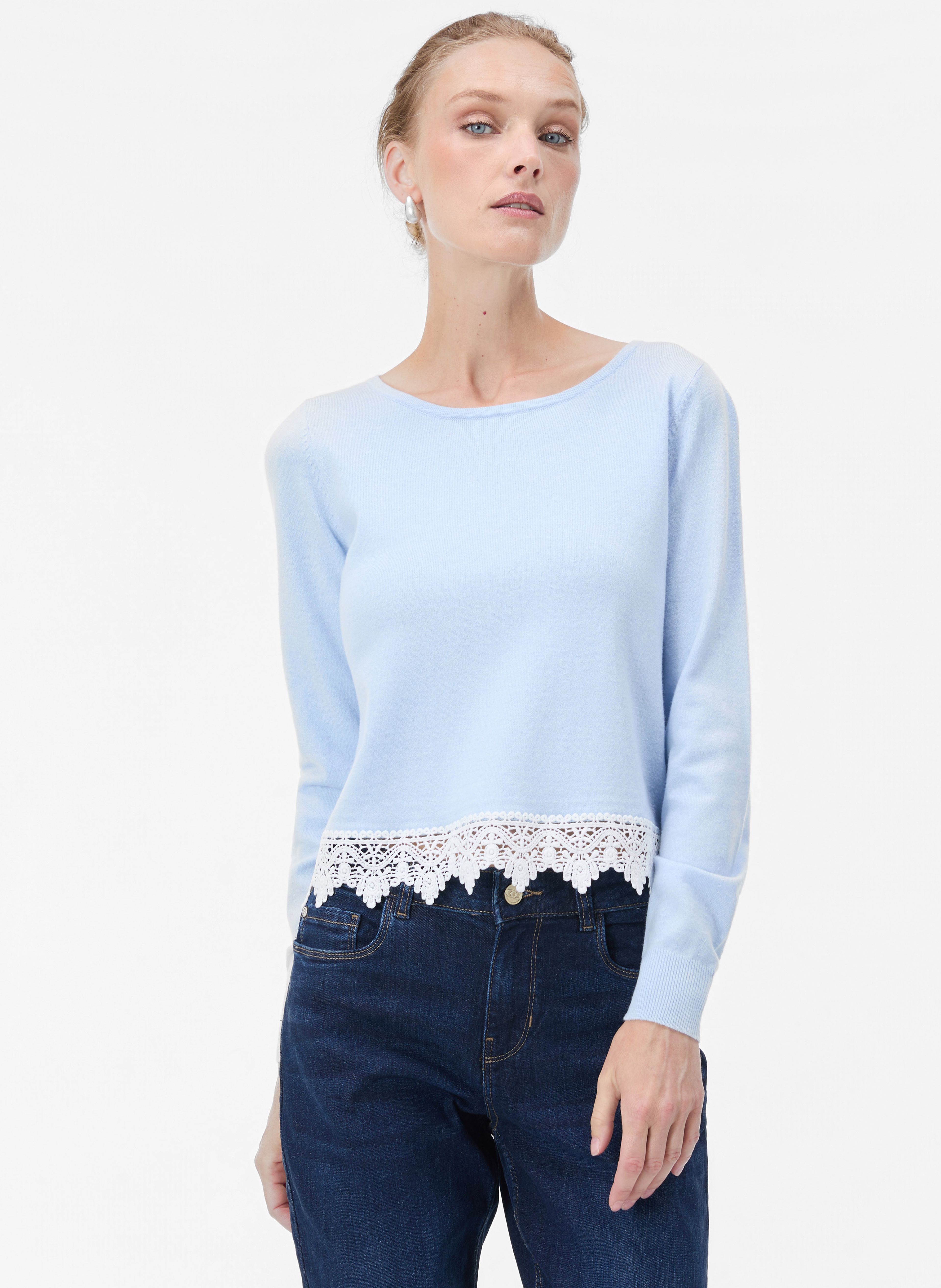 Hellblauer Damenpullover mit langen Ärmeln ORSAY - 002