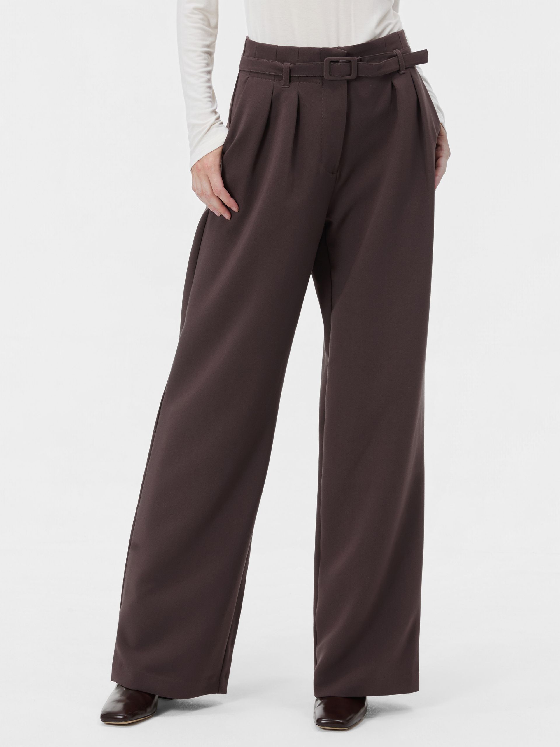 Brązowe damskie spodnie wide leg z wysokim stanem ORSAY - 001