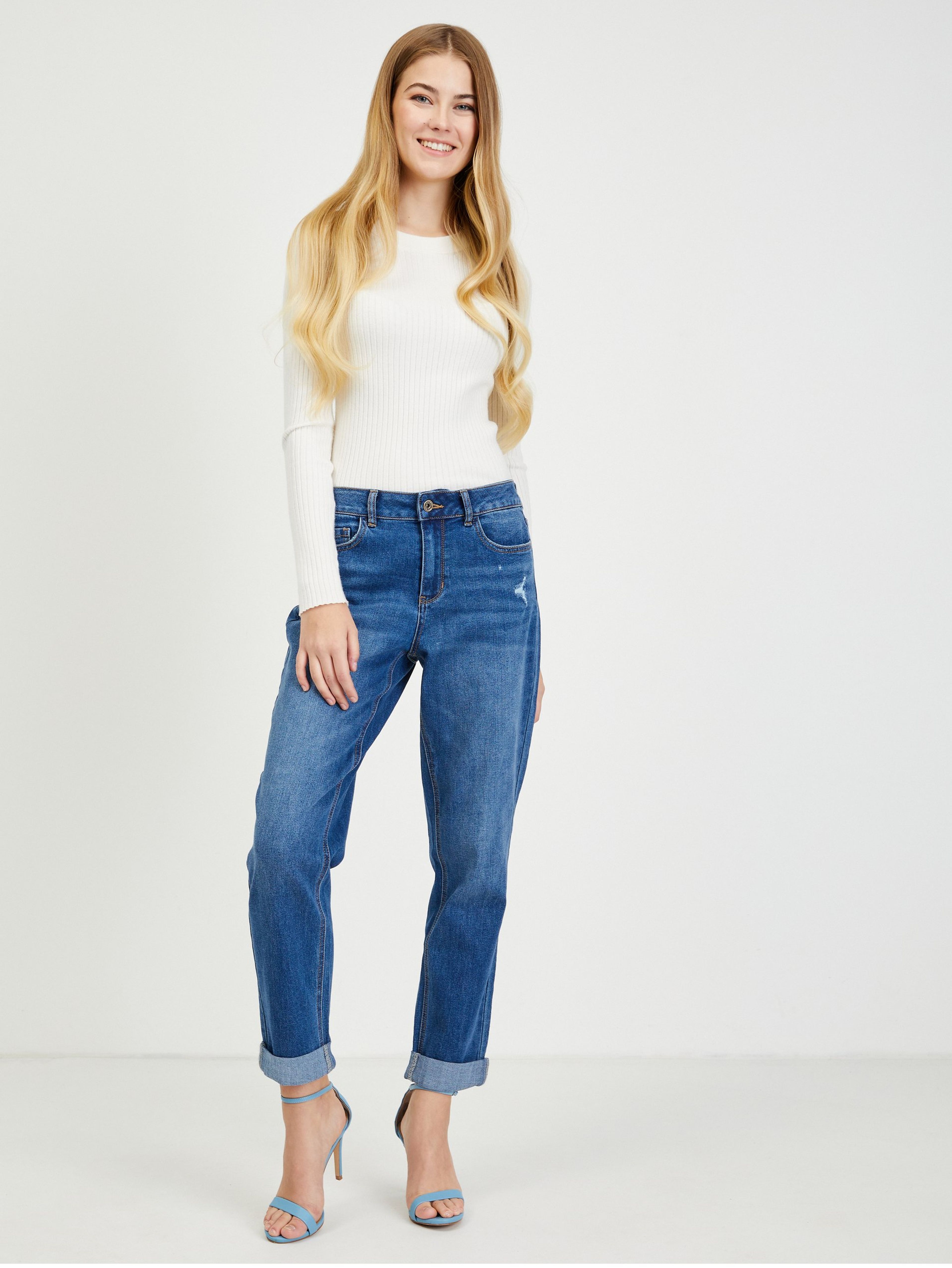Niebieskie damskie jeansy boyfriend ORSAY
