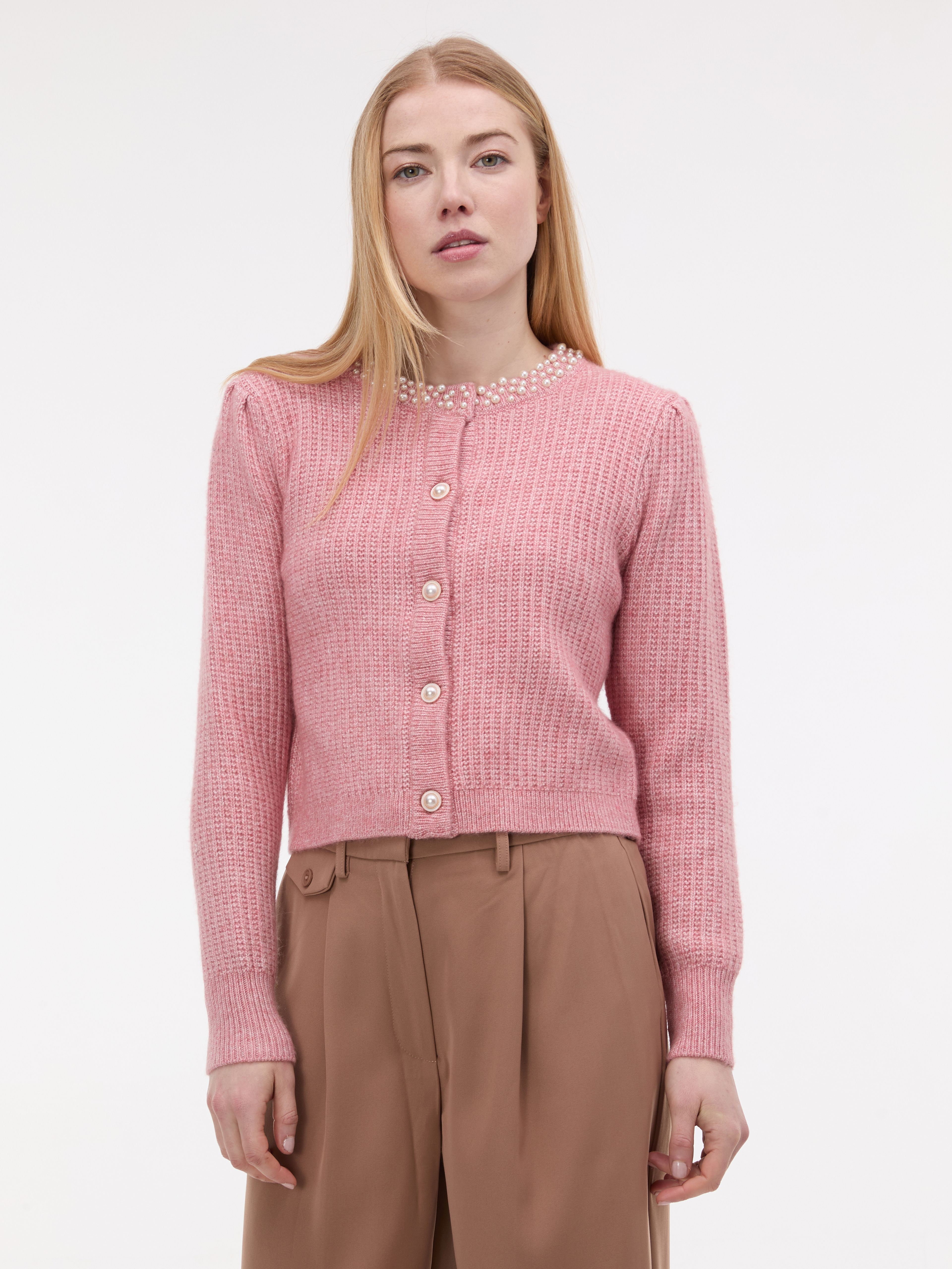 Jasnoróżowy damski kardigan z aplikacją ORSAY