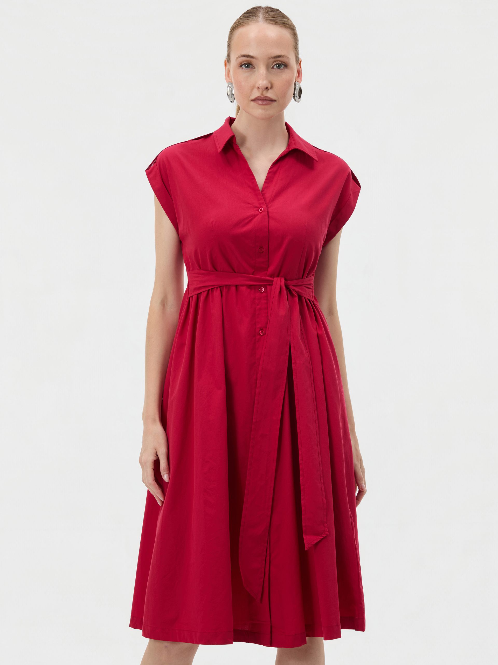 Rotes ärmelloses Damen-Kleid in A-Linie bis zum Knie mit Kragen ORSAY - 001