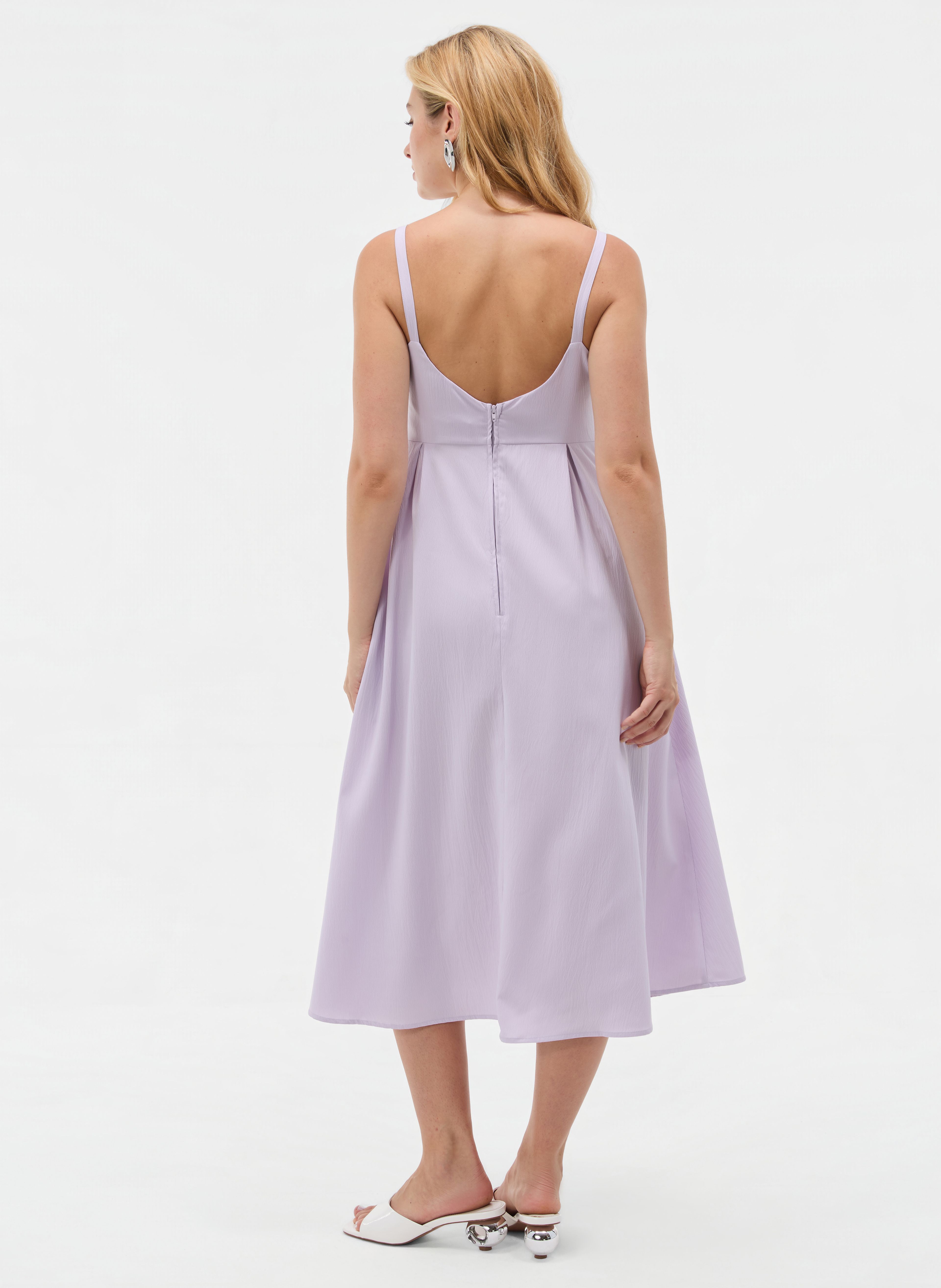 Violettes Damen-A-Linien-Midikleid mit Trägern ORSAY - 002