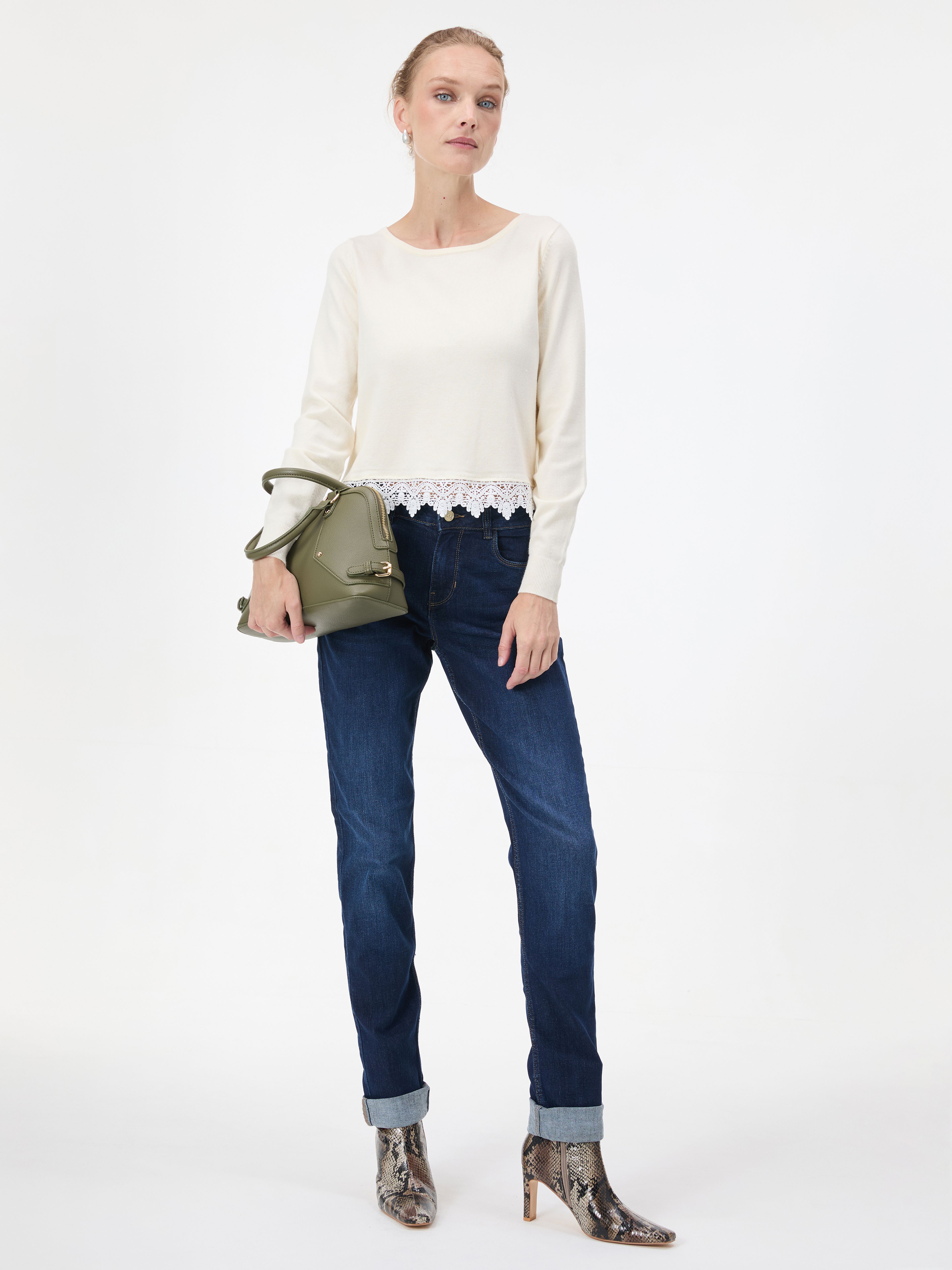 Weißer Damenpullover mit langen Ärmeln ORSAY - 004