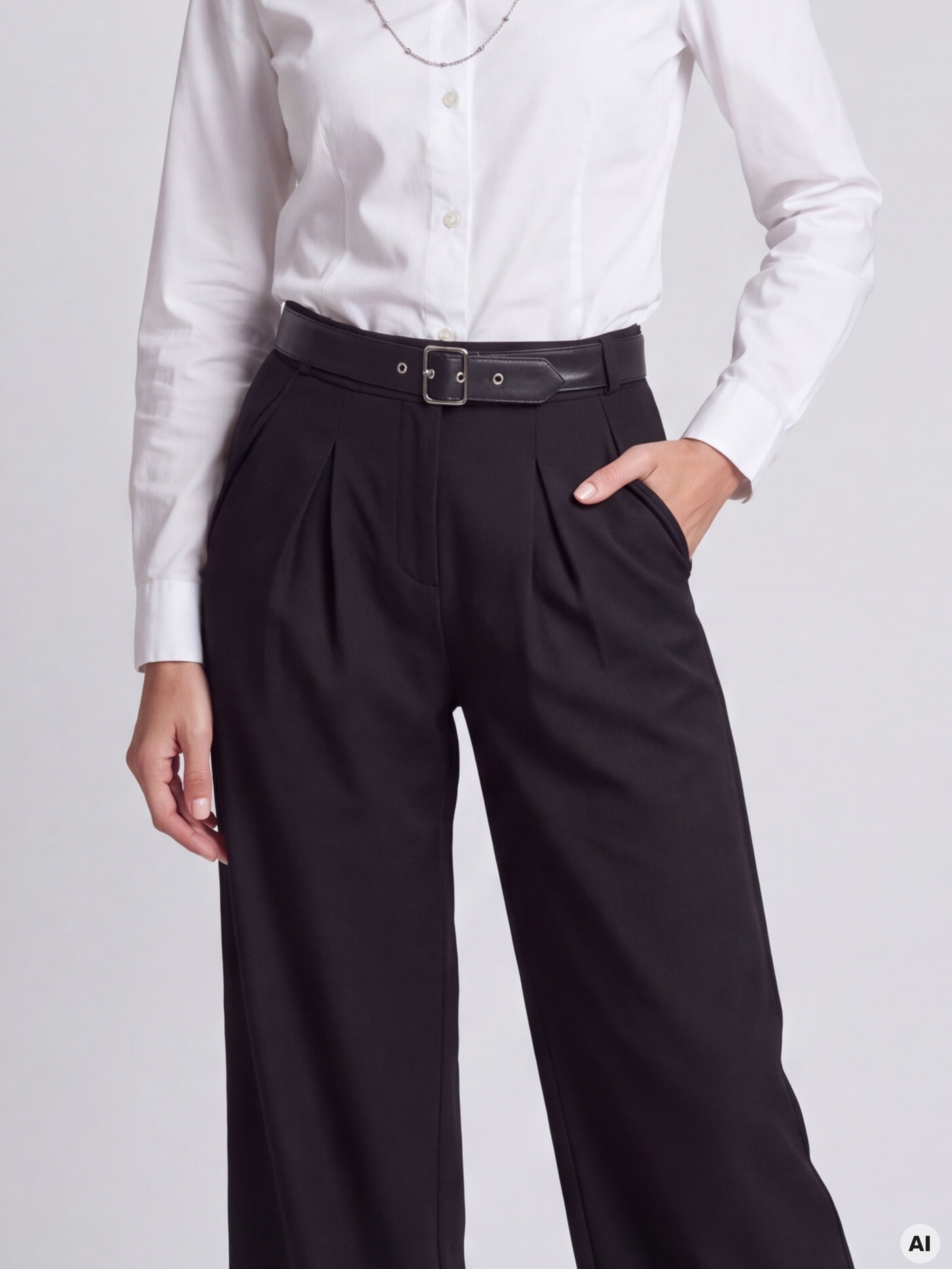 Pantaloni wide leg pentru femei negri cu talie medie ORSAY - 004