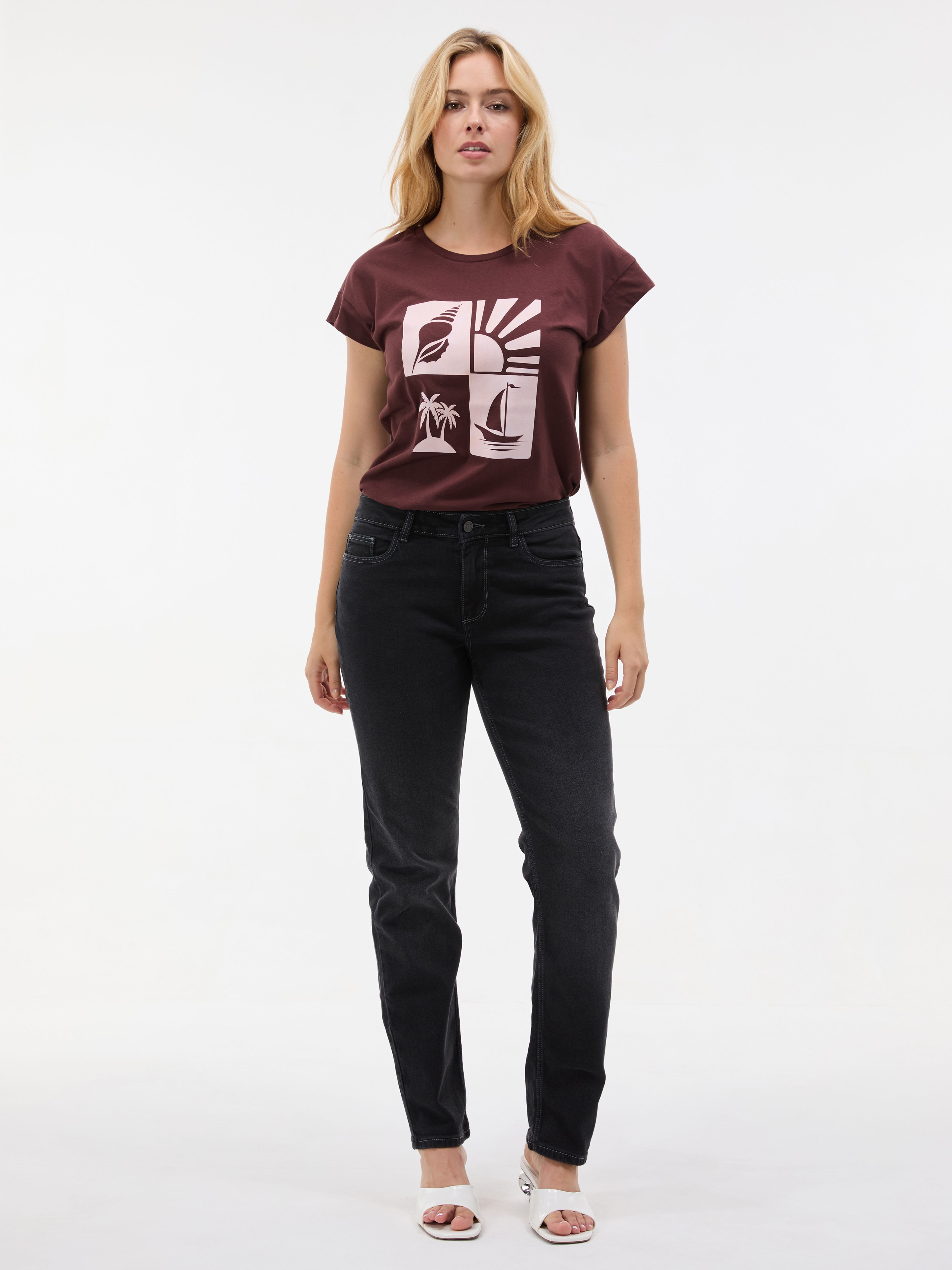 Ciemnobrązowy damski t-shirt z krótkim rękawem ORSAY - 003
