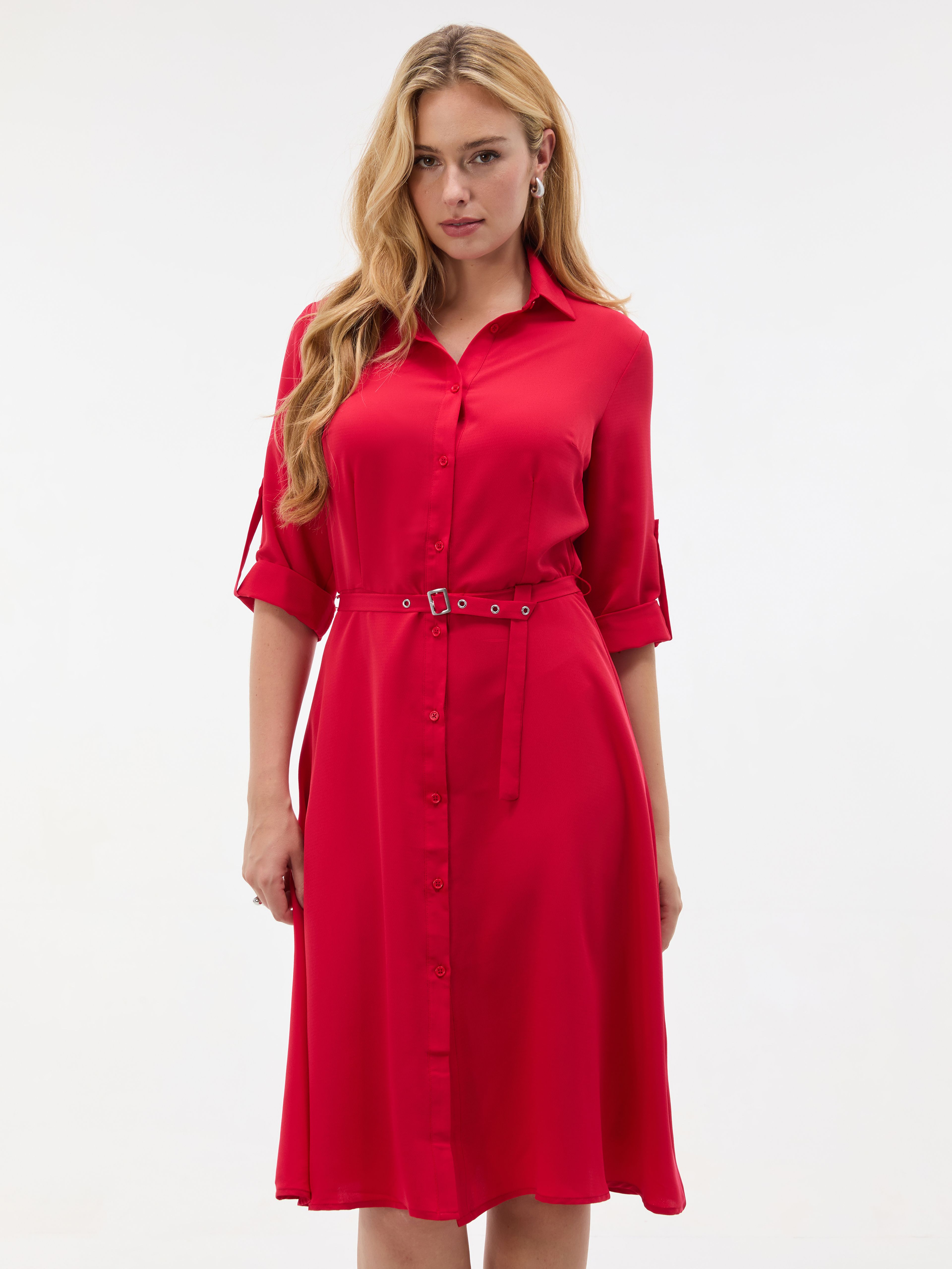 Rochie tip cămașă scurtă, cu croială evazată, roșu ORSAY - 001