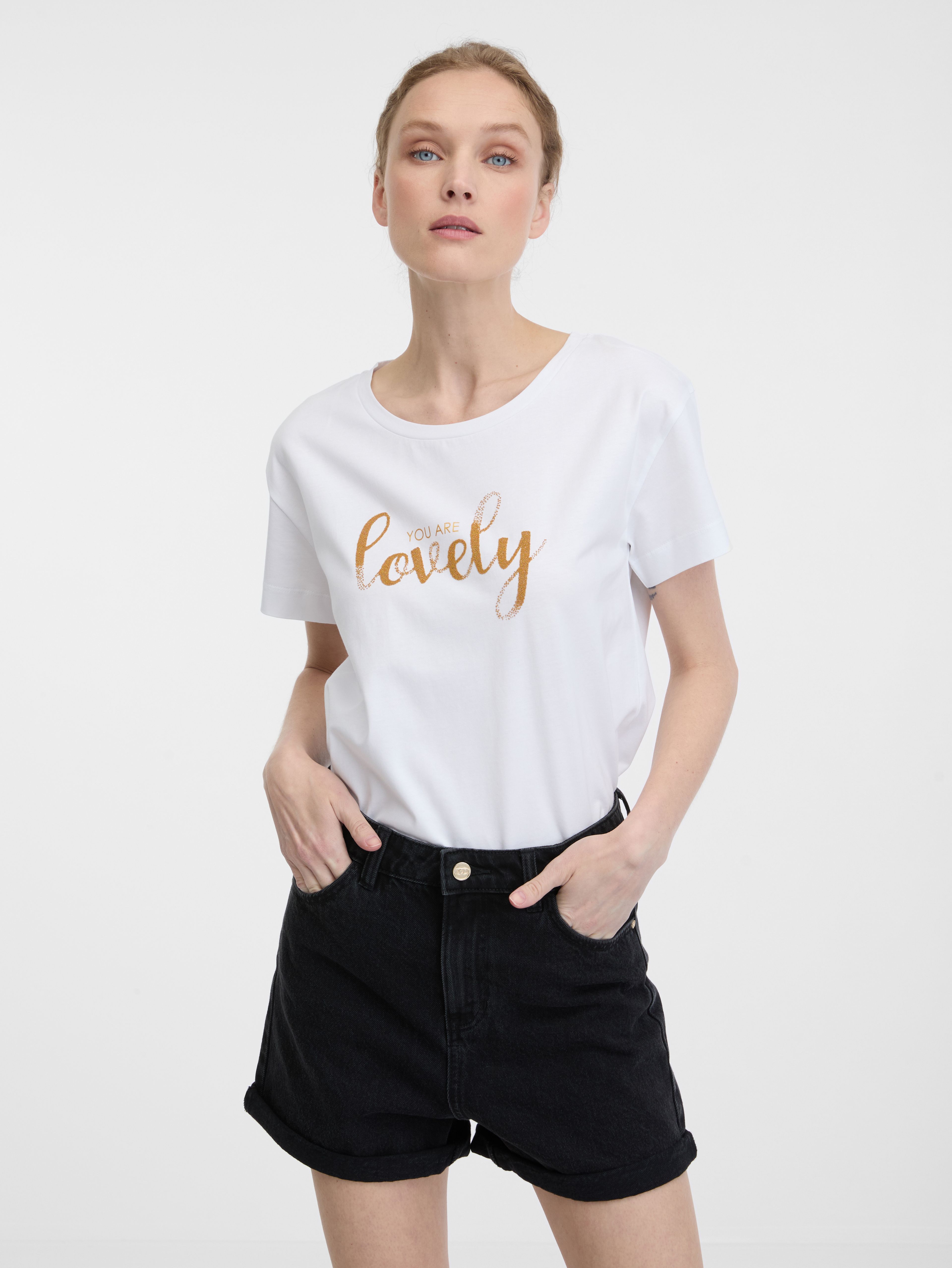 Weißes Damen-T-Shirt mit kurzen Ärmeln ORSAY