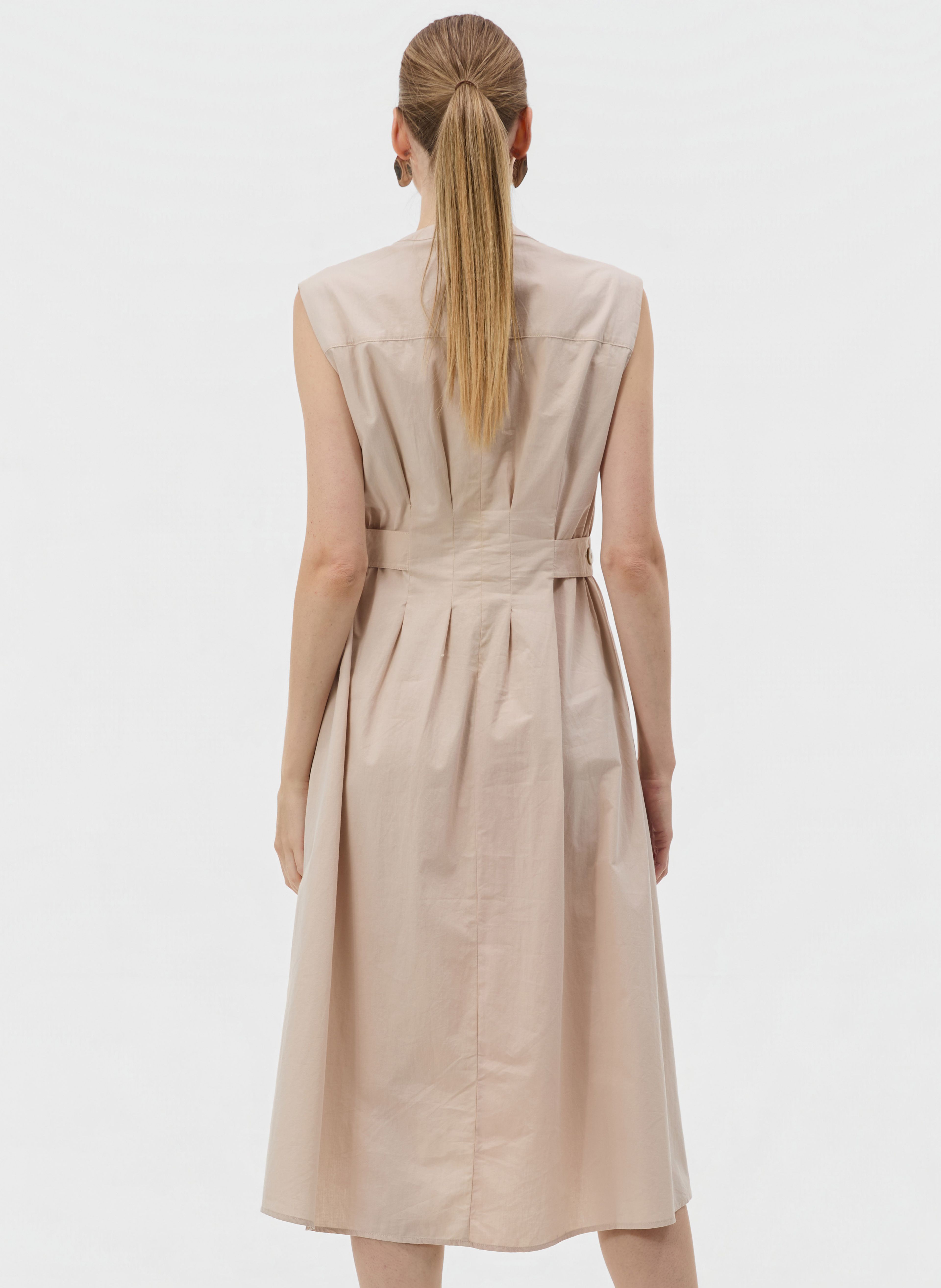 Beiges ärmelloses Damen-Midikleid in A-Linie mit V-Ausschnitt ORSAY - 002