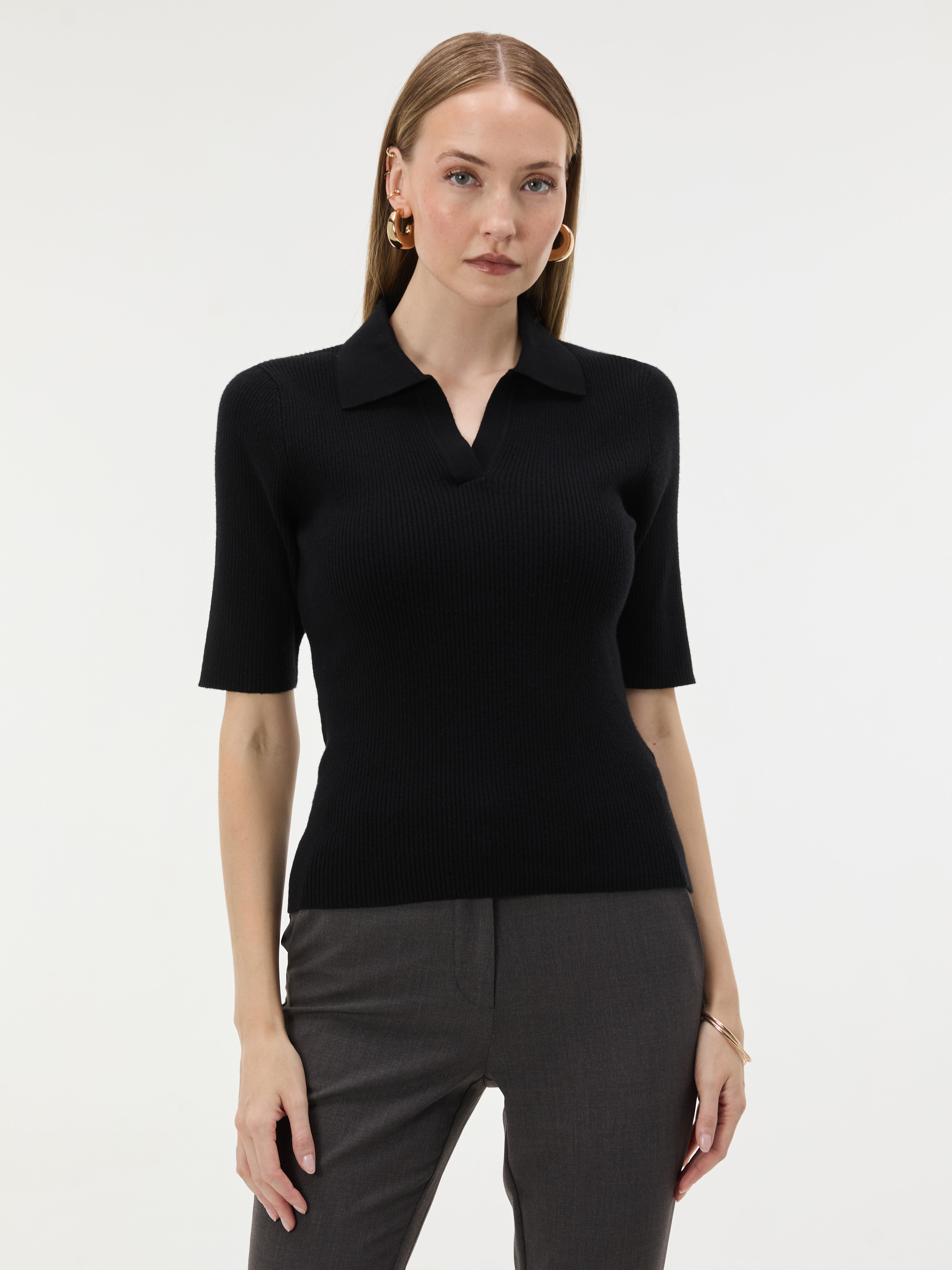 Schwarzer Damen-Cardigan mit Kragen und kurzen Ärmeln ORSAY - 001