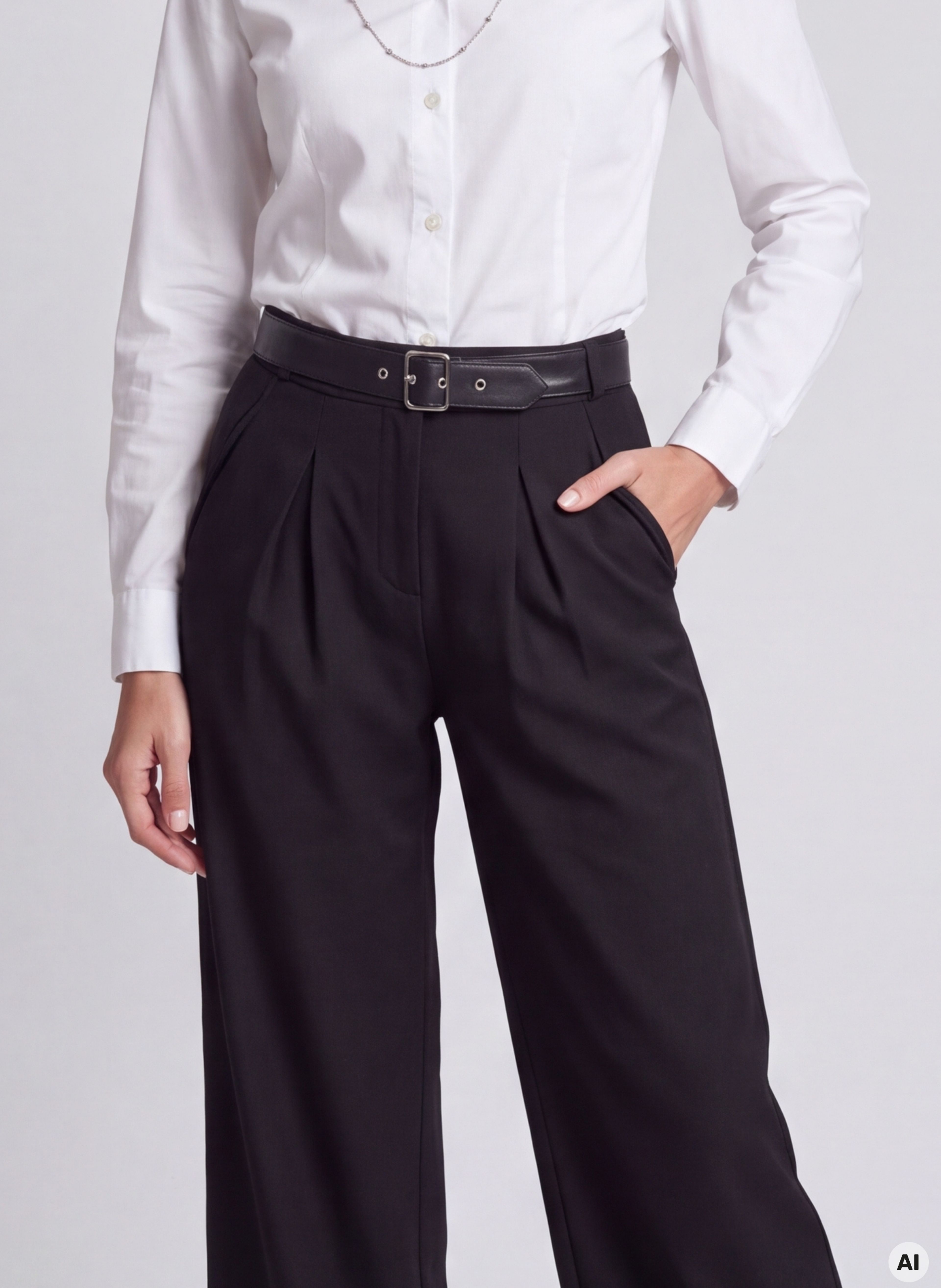 Pantaloni wide leg pentru femei negri cu talie medie ORSAY - 004