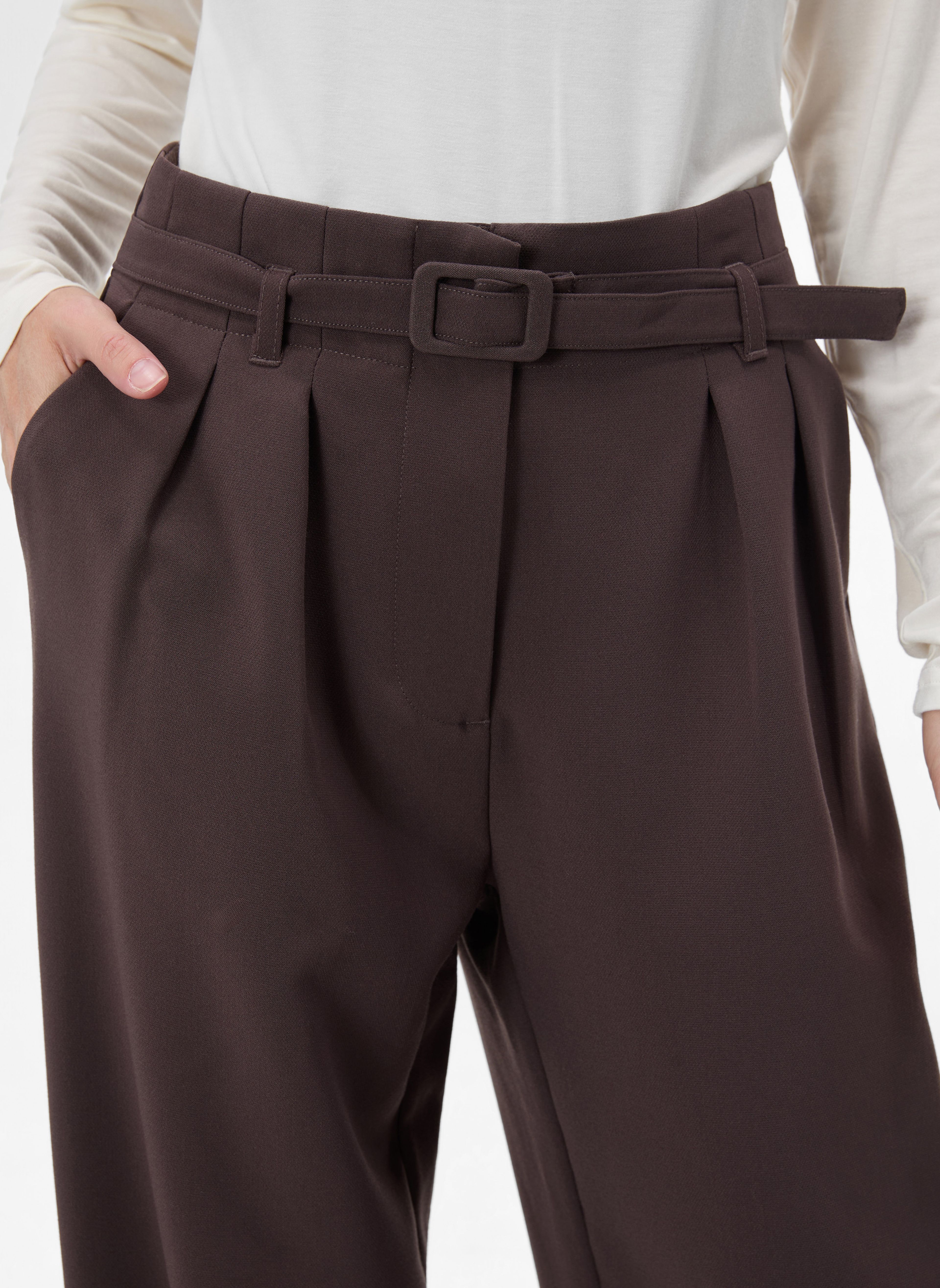 Brązowe damskie spodnie wide leg z wysokim stanem ORSAY - 004