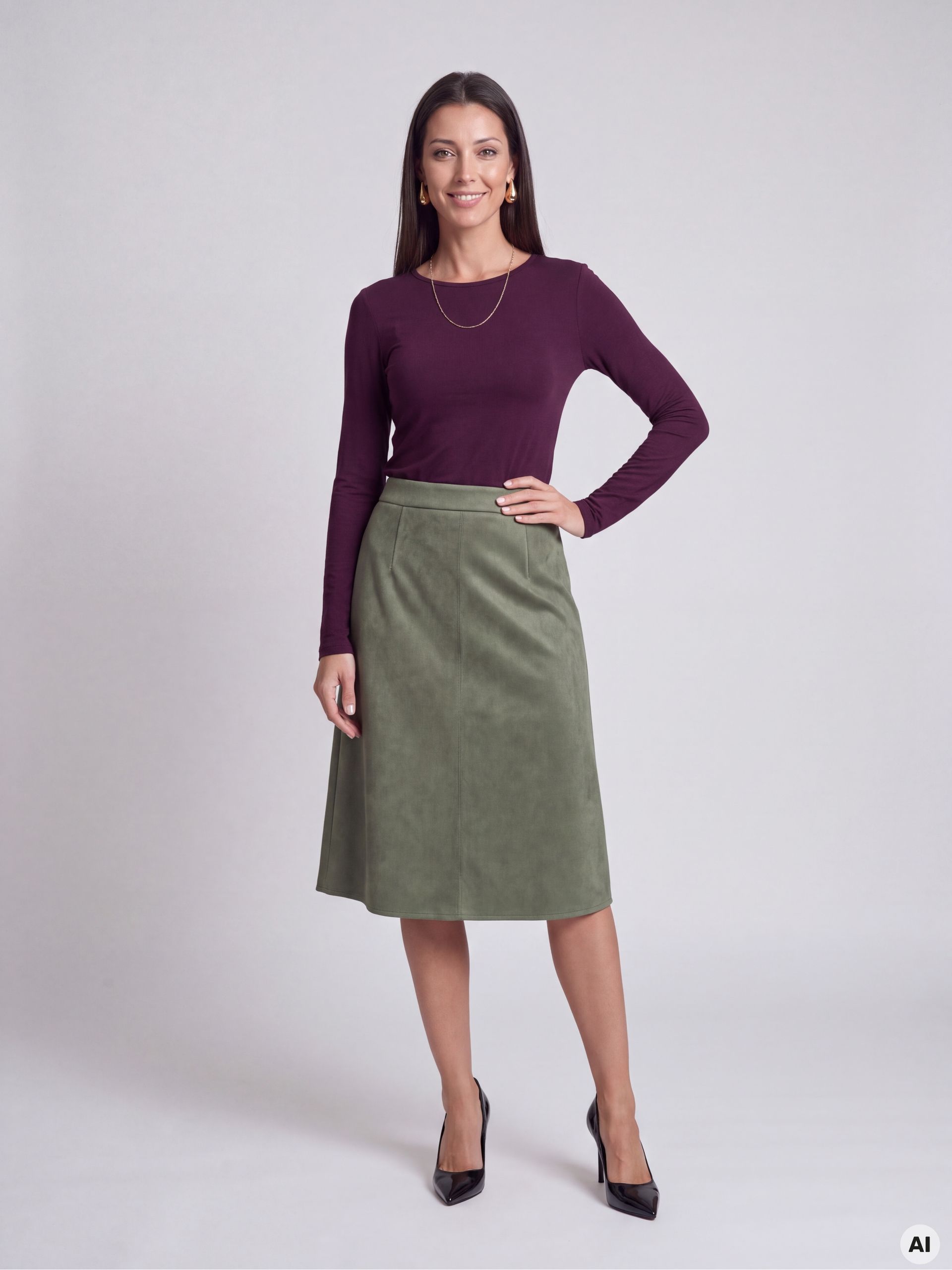 ORSAY Khaki női A-vonalú midi szoknya - 001