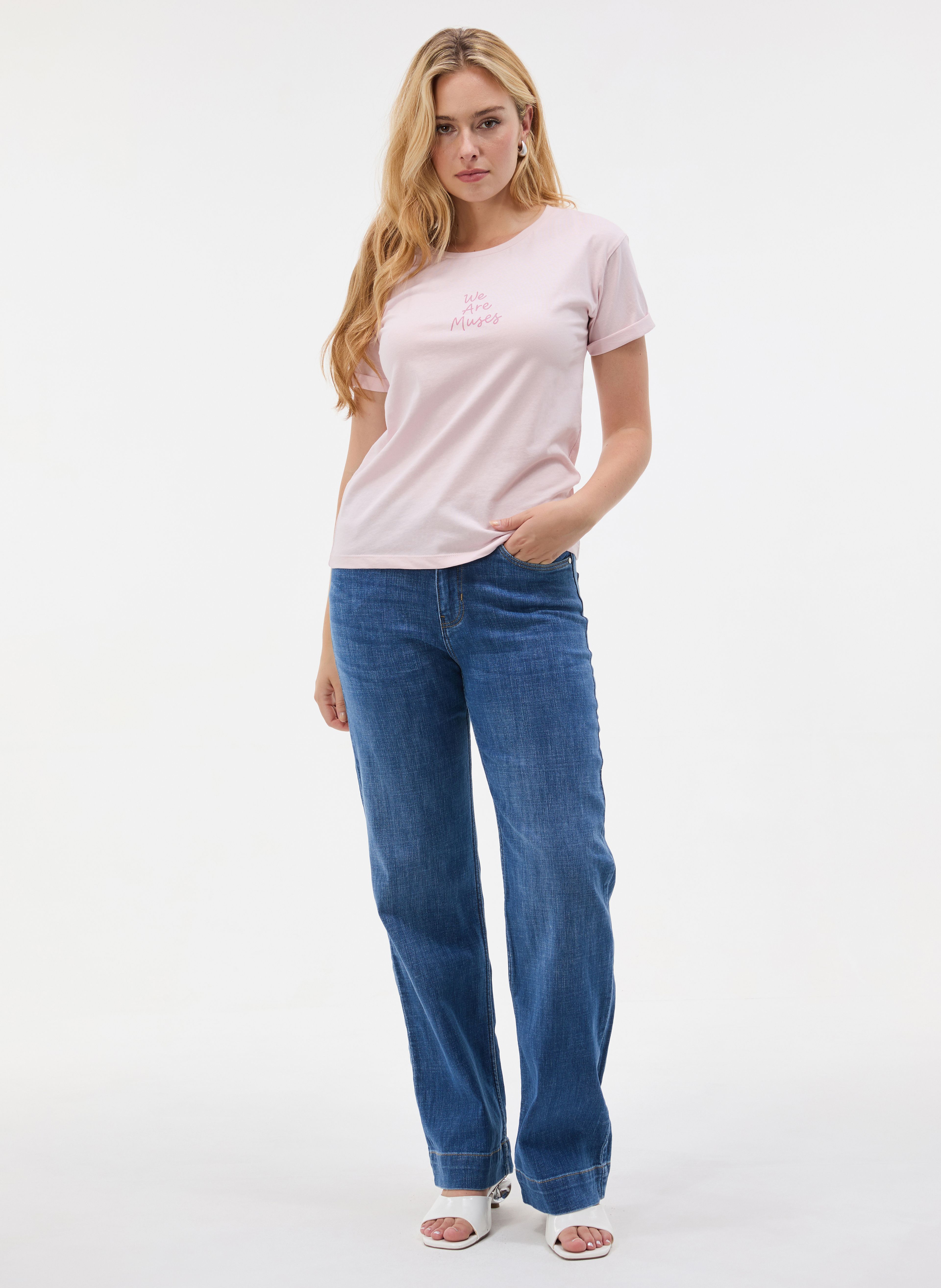 Jasnoróżowy damski t-shirt z krótkim rękawem ORSAY - 003