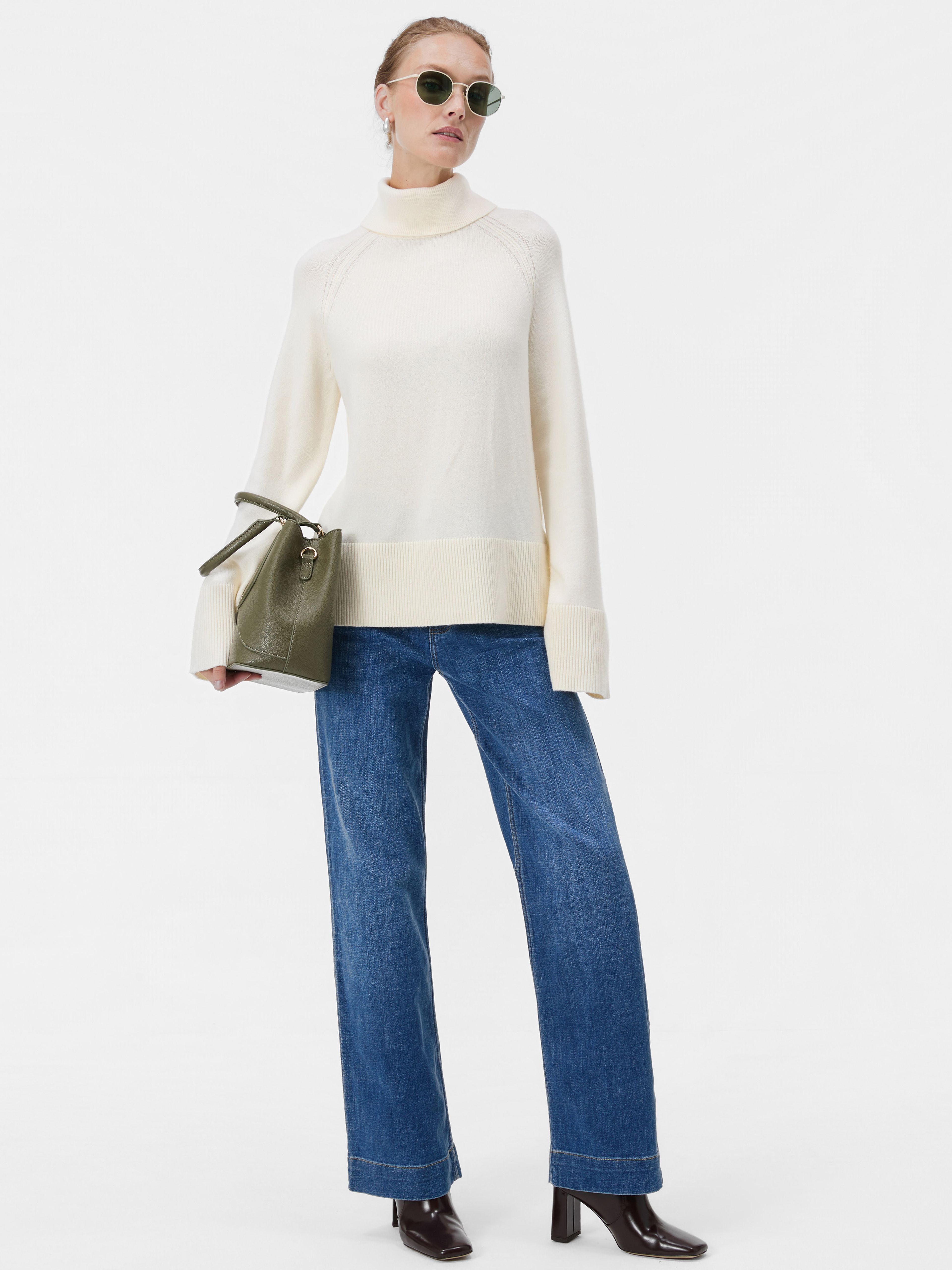 Cremefarbener Damen-Rollkragenpullover mit langen Ärmeln ORSAY - 004