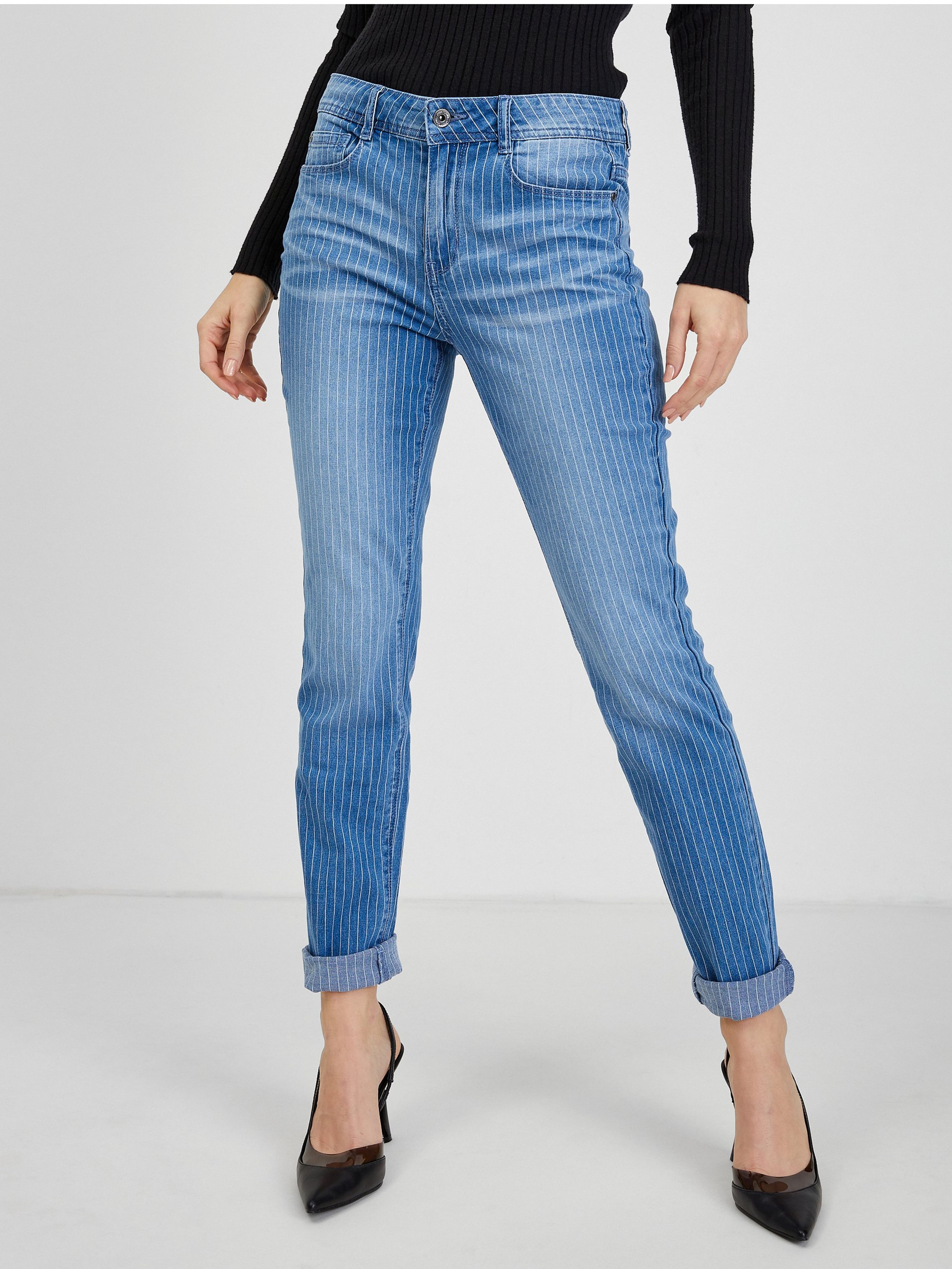 Blaue gestreifte Slim Fit Jeans für Damen ORSAY