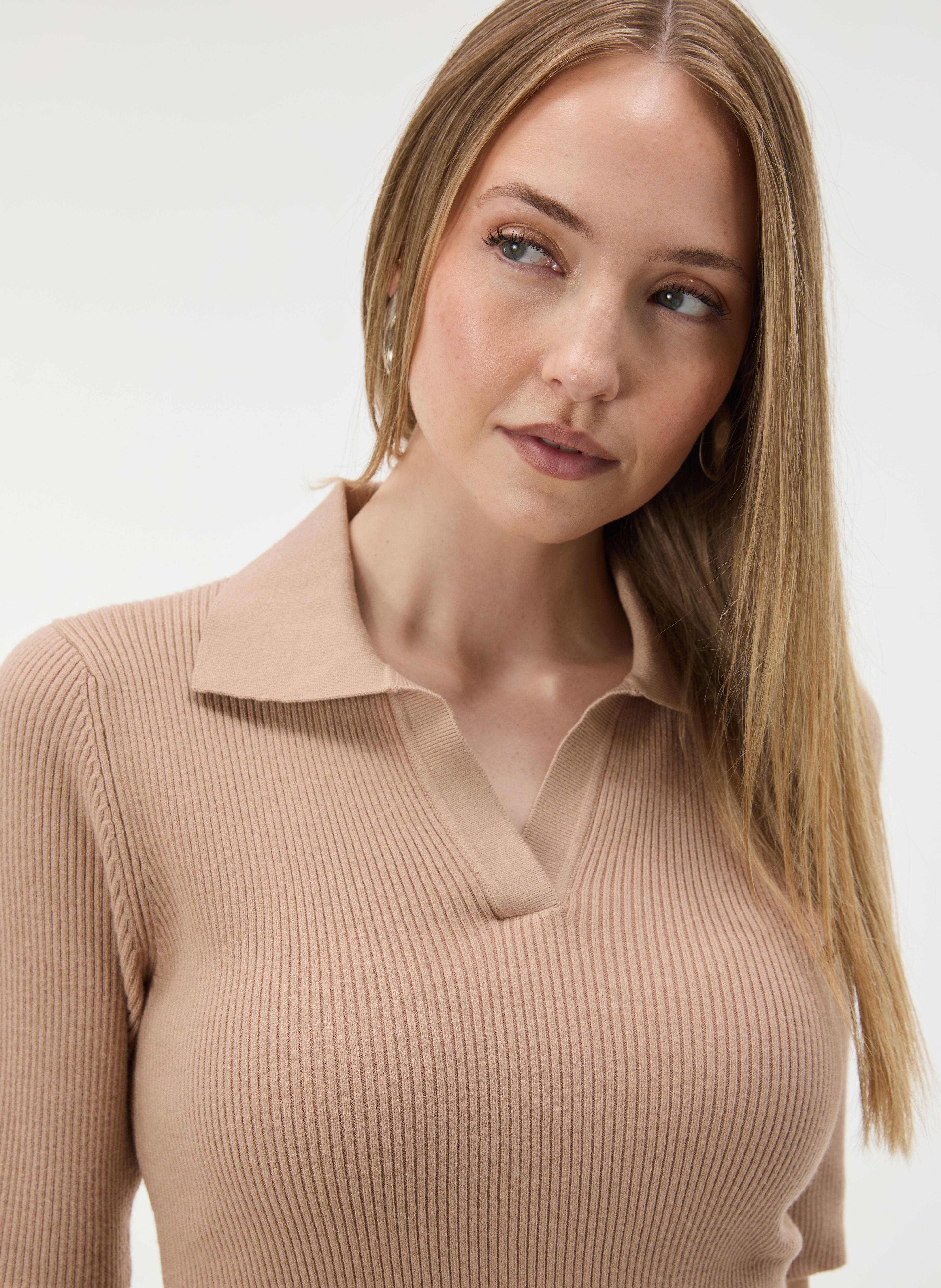 Beiger Damen-Cardigan mit Kragen und kurzen Ärmeln ORSAY - 002