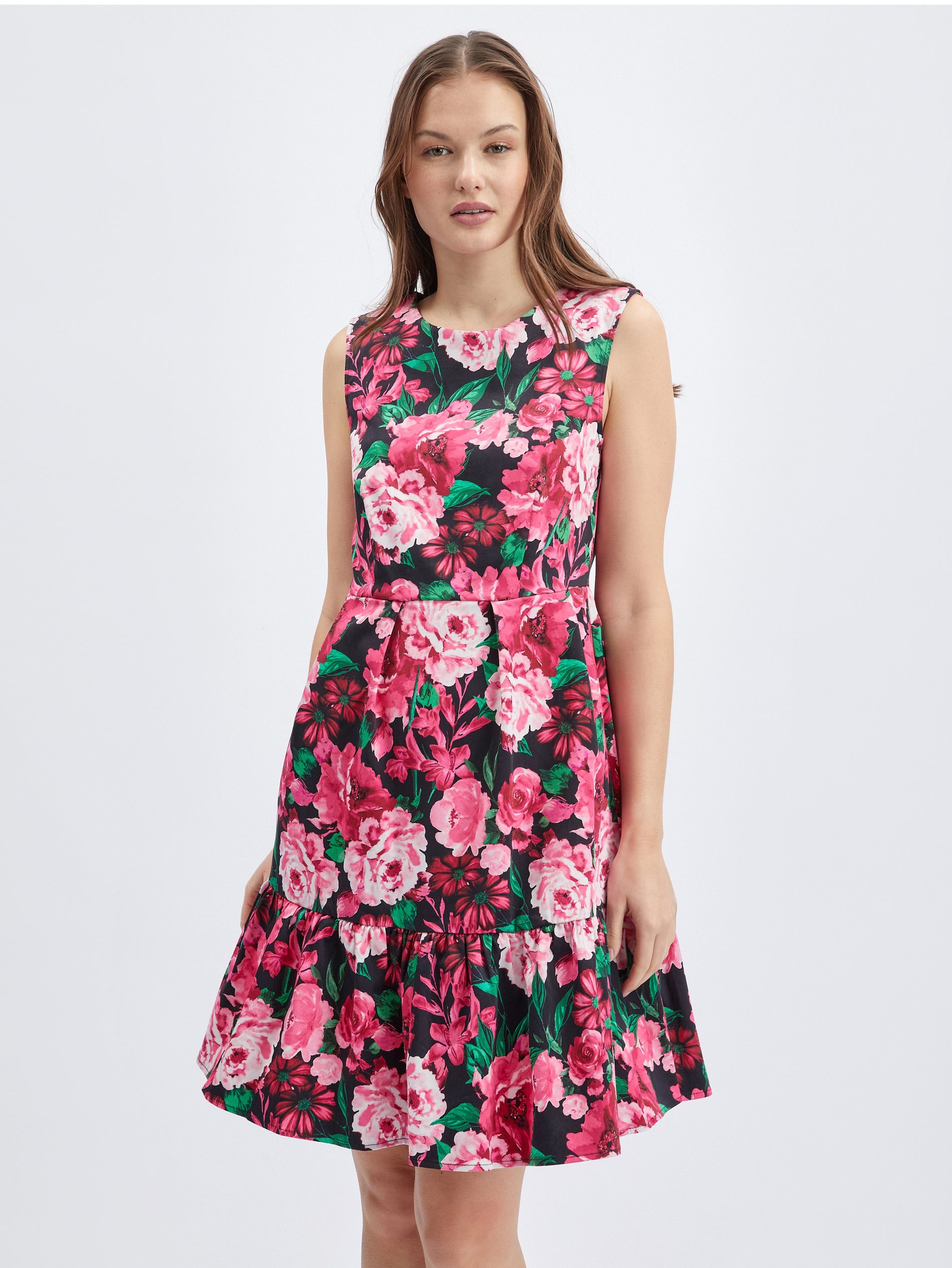 Schwarzes und rosa geblümtes Damenkleid ORSAY