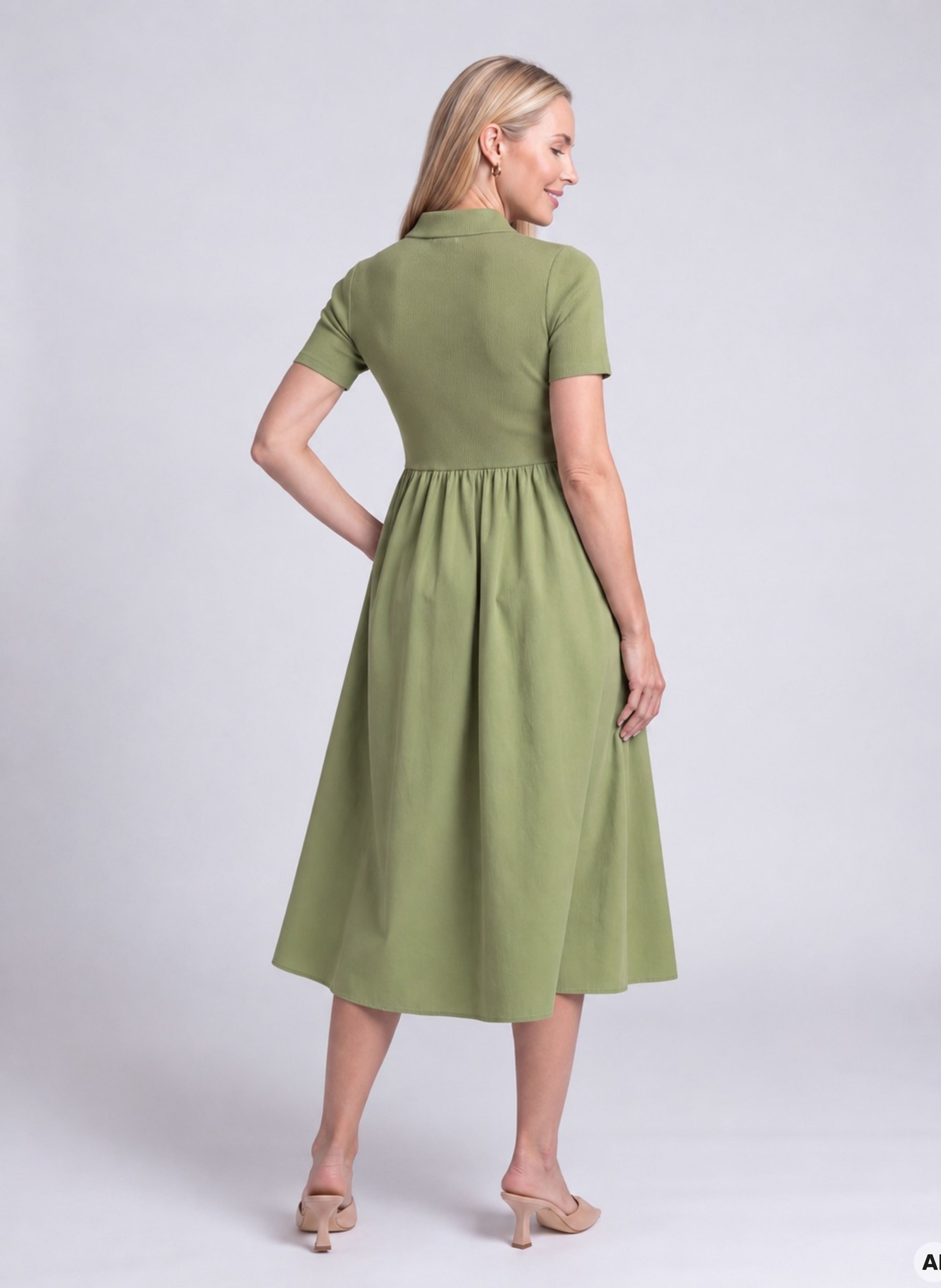 Rochie midi în A pentru femei verde cu mâneci scurte ORSAY - 003