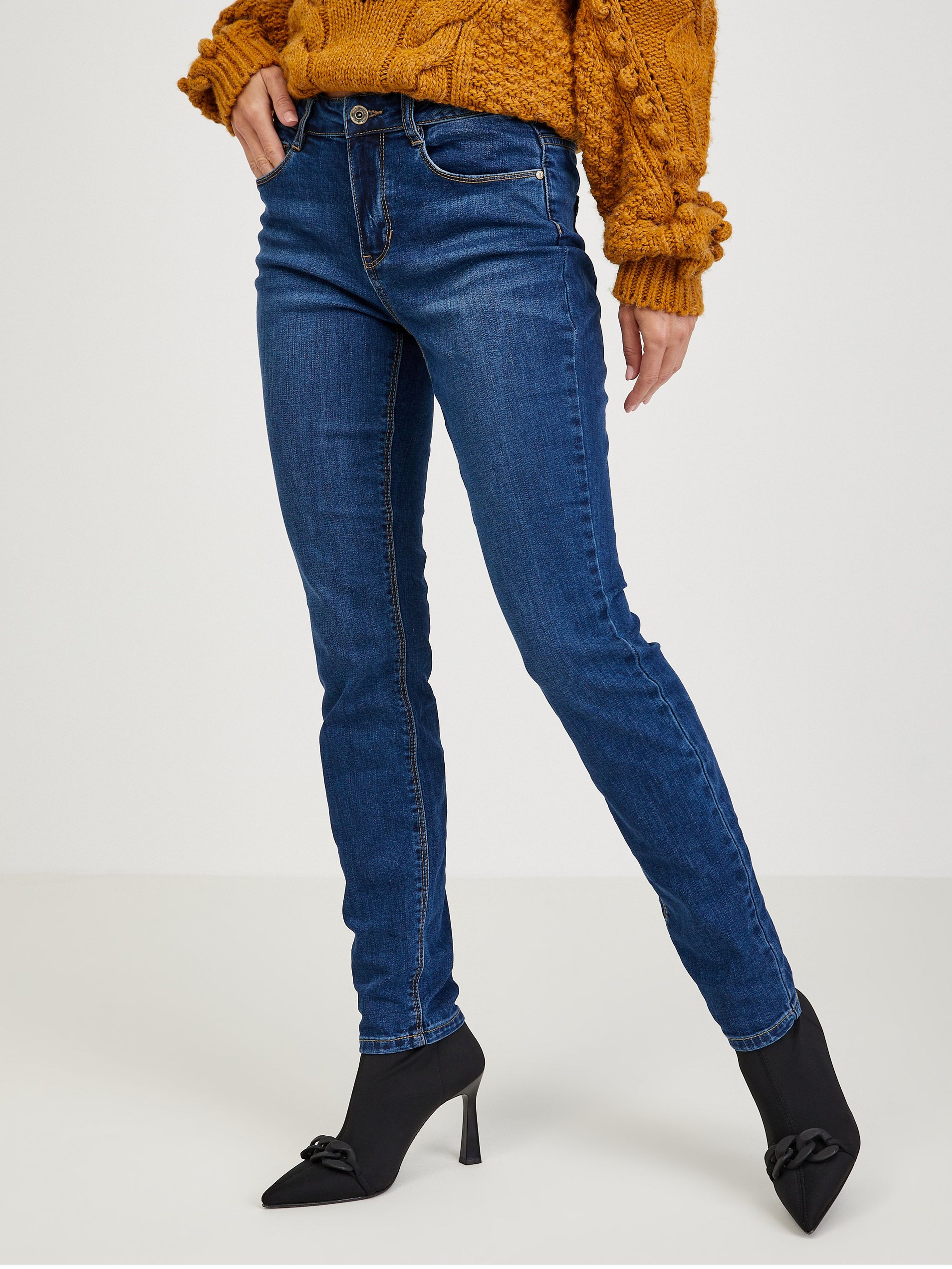 Granatowe jeansy damskie slim fit ORSAY