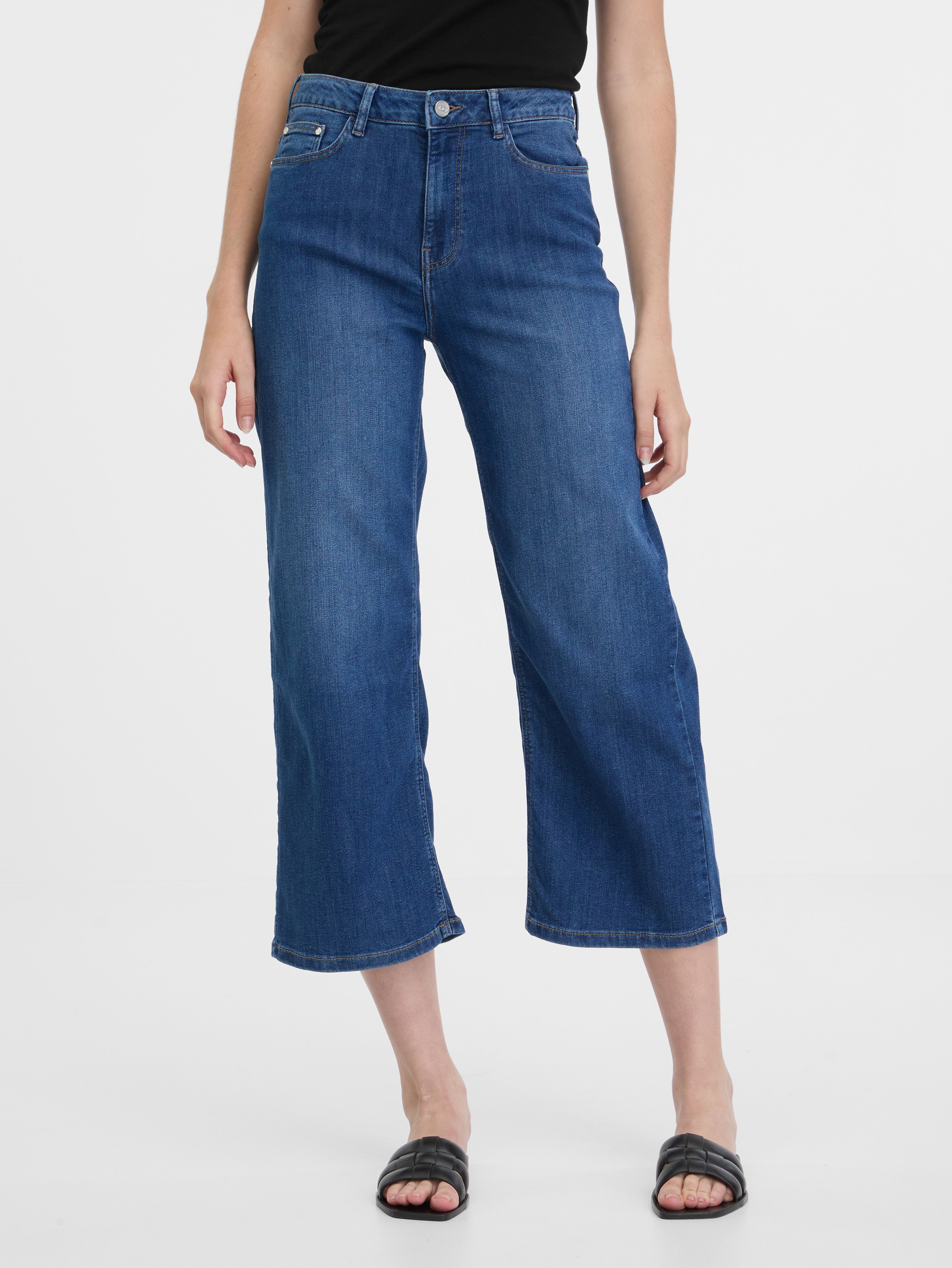 Dunkelblaue Damenjeans mit weitem Bein ORSAY