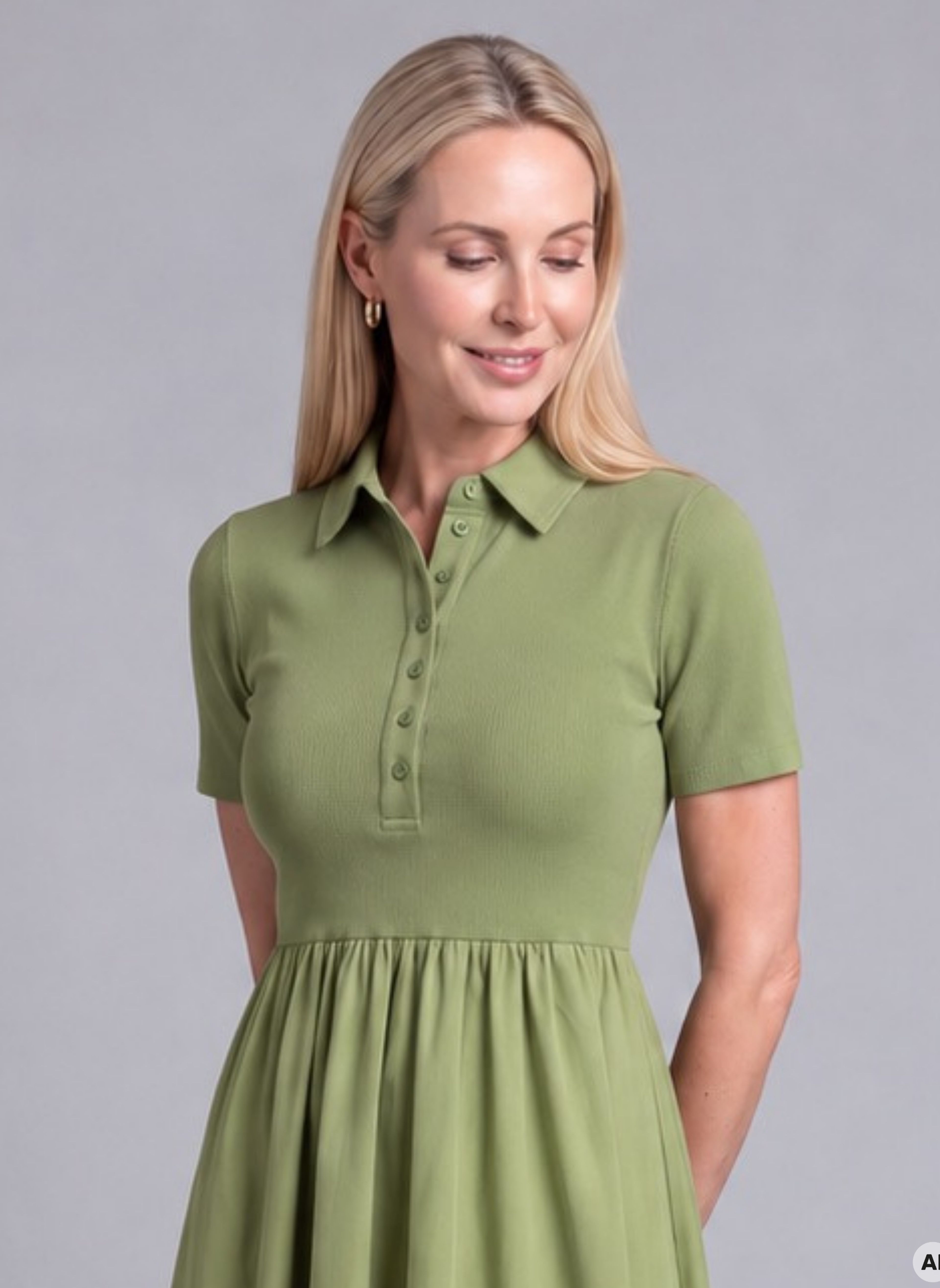 Rochie midi în A pentru femei verde cu mâneci scurte ORSAY - 002