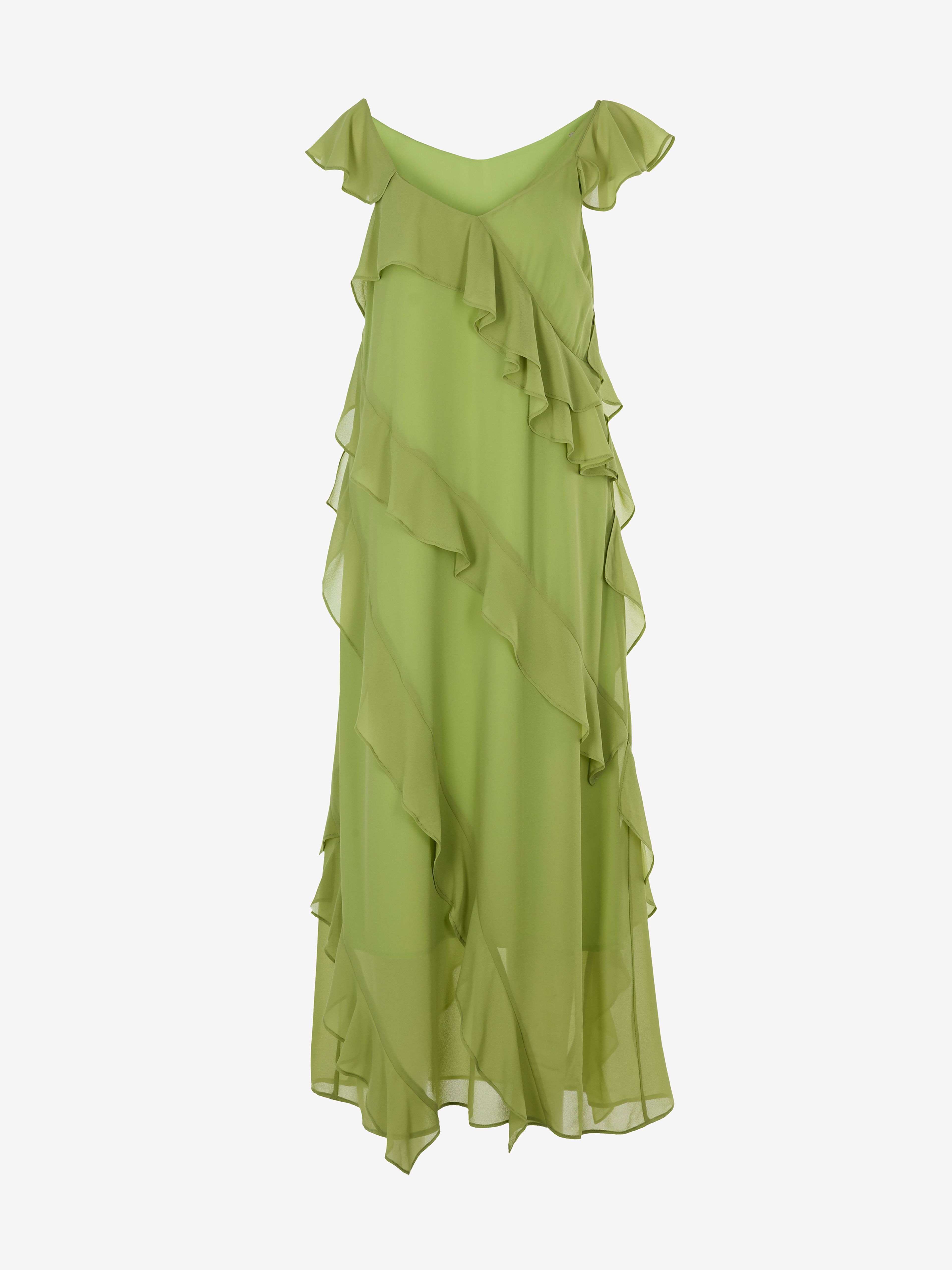 Hellgrünes Damen-Maxikleid in A-Linie mit Volants ORSAY - 006
