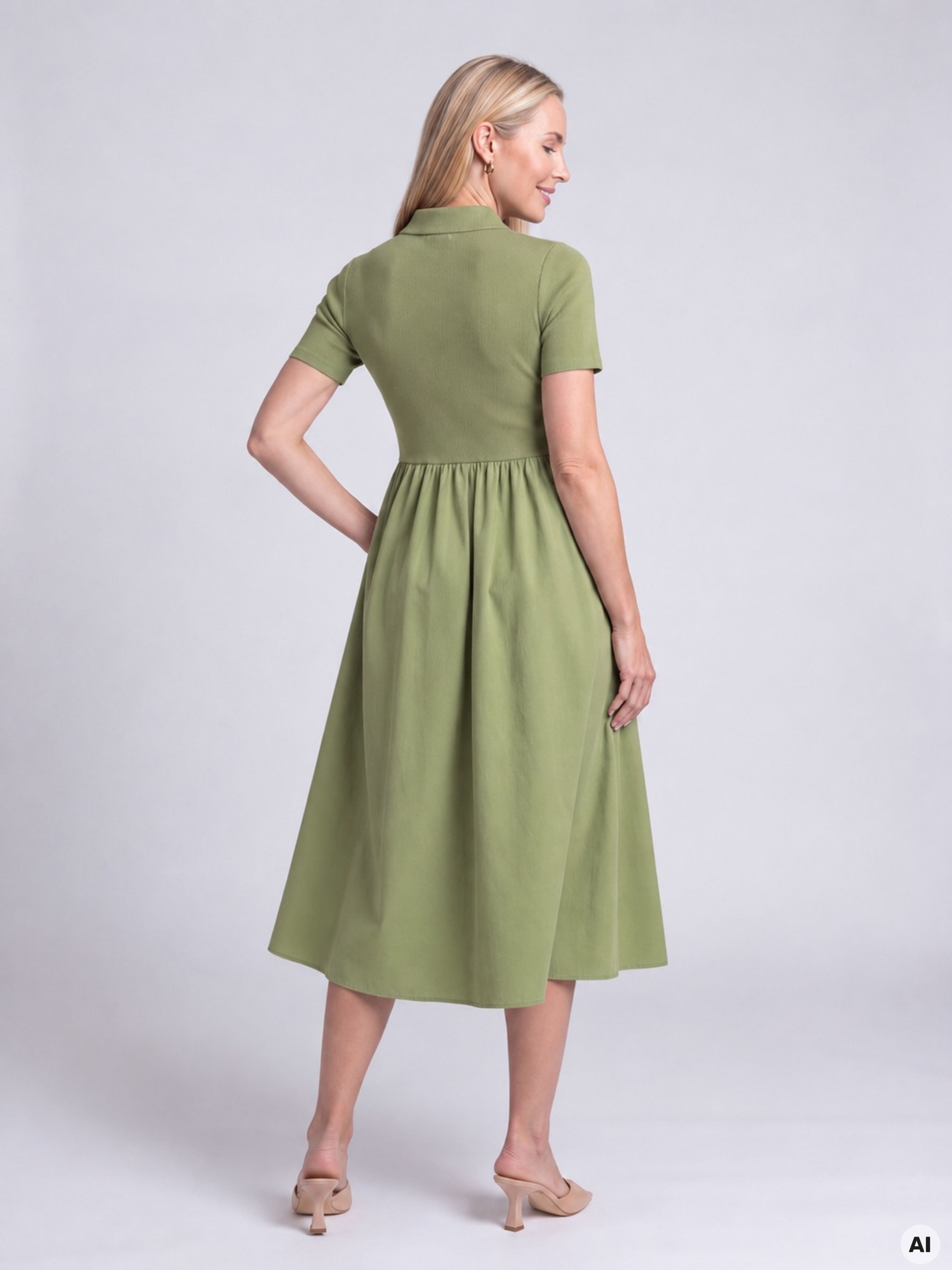 Rochie midi în A pentru femei verde cu mâneci scurte ORSAY - 003