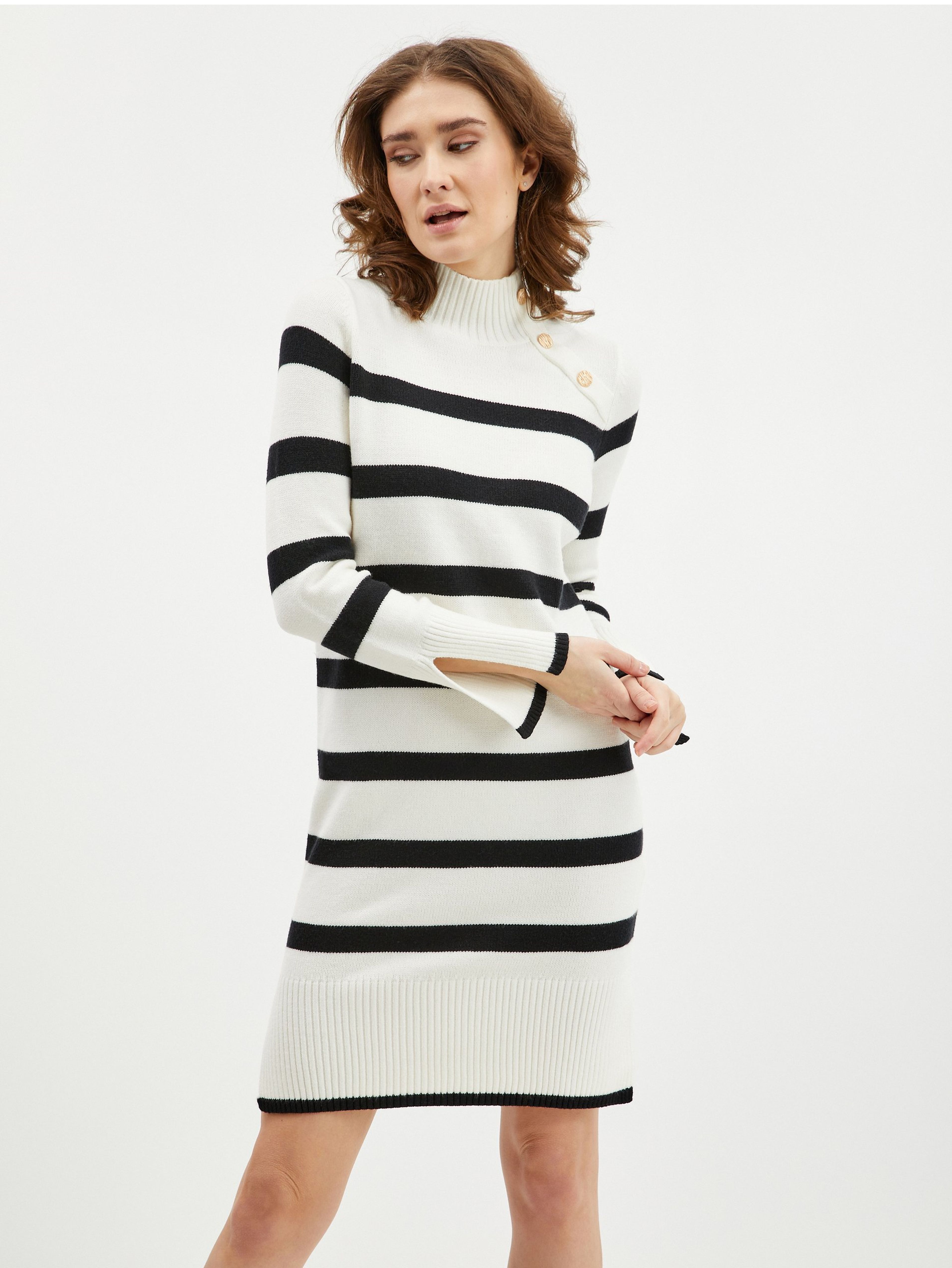 Czarno kremowa swetrowa sukienka w paski ORSAY