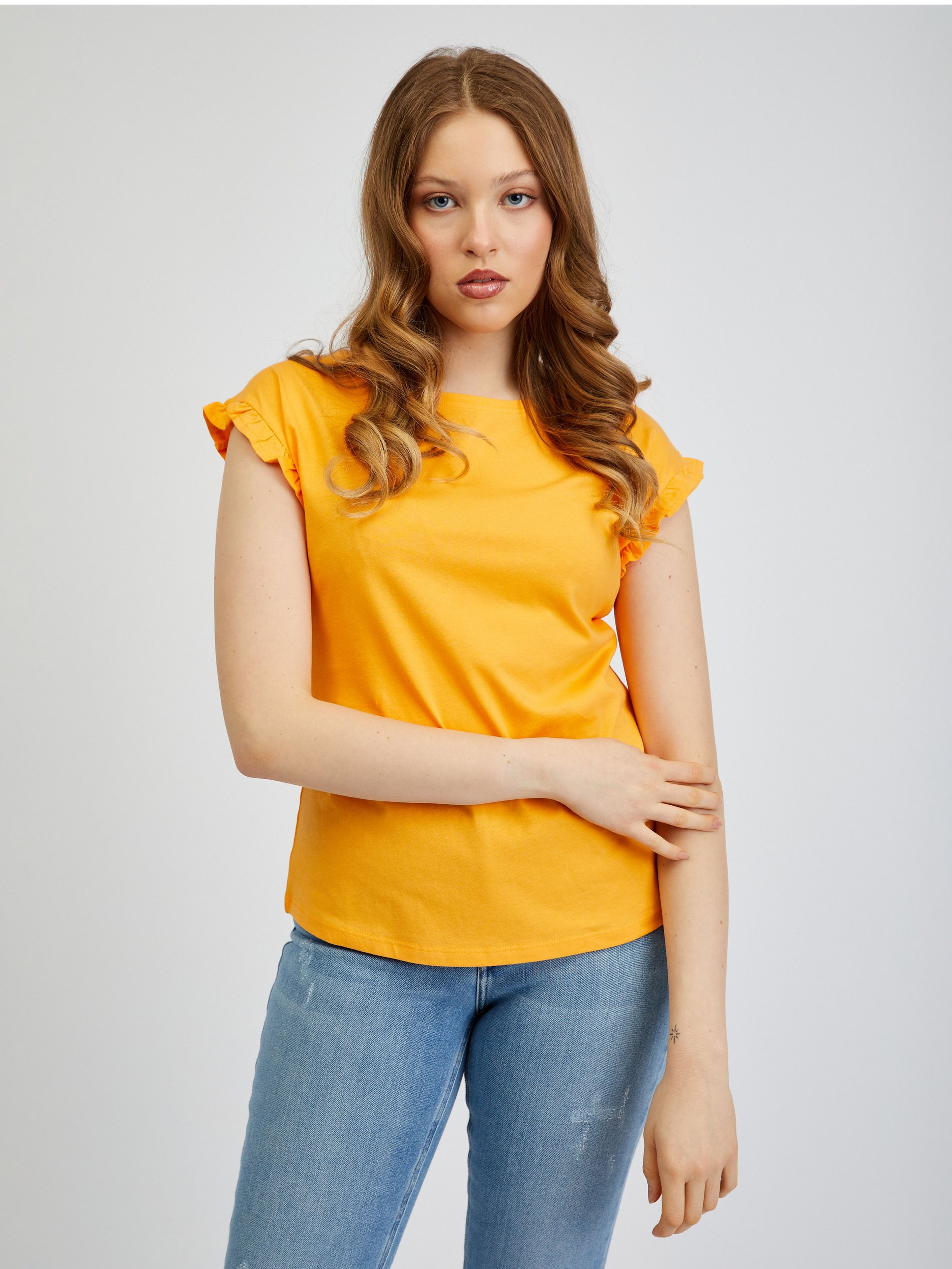 Orangefarbenes Damen-T-Shirt ORSAY