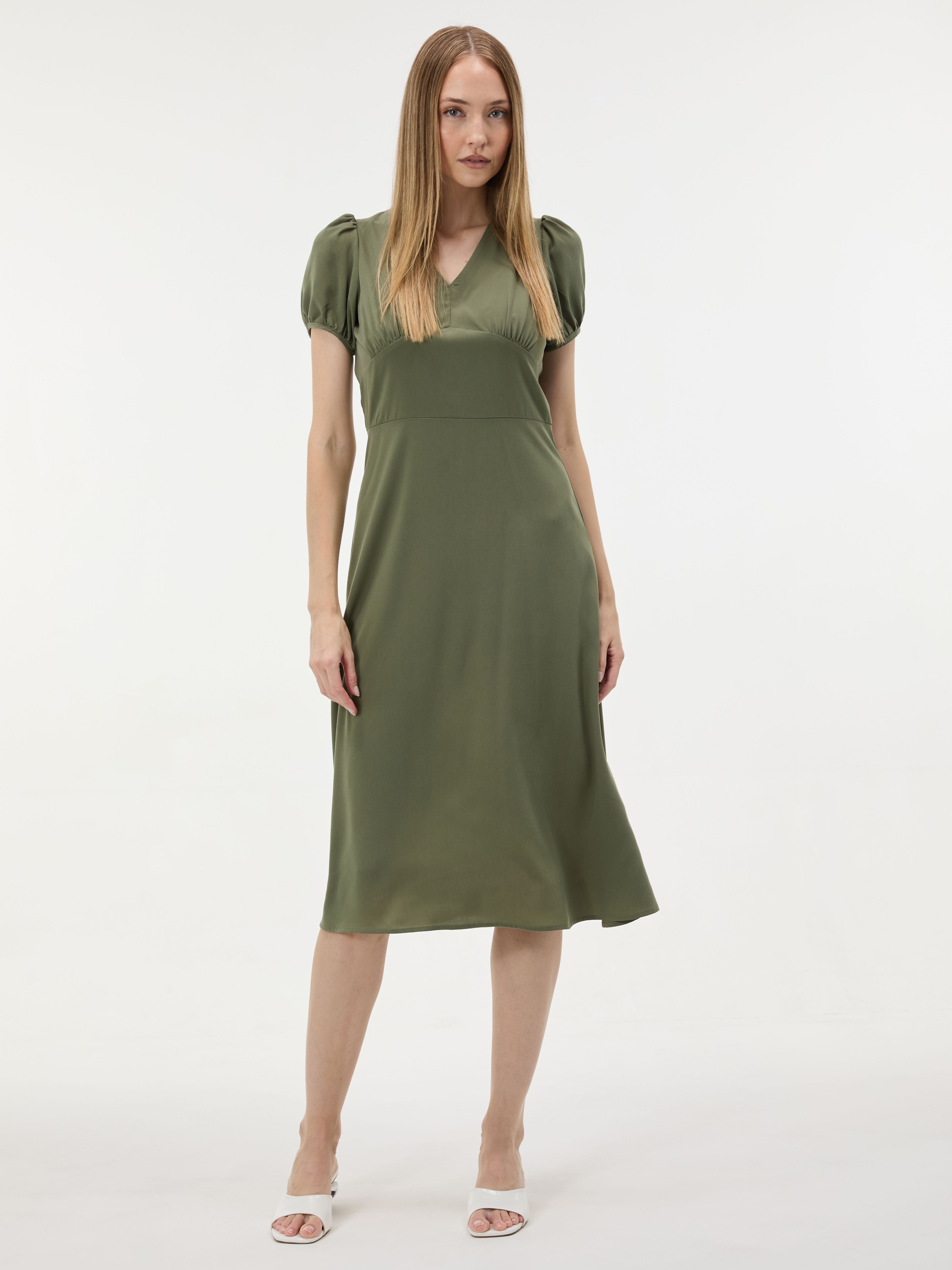 Grünes Damen-A-Linien-Kleid mit V-Ausschnitt und kurzen Ärmeln ORSAY - 003