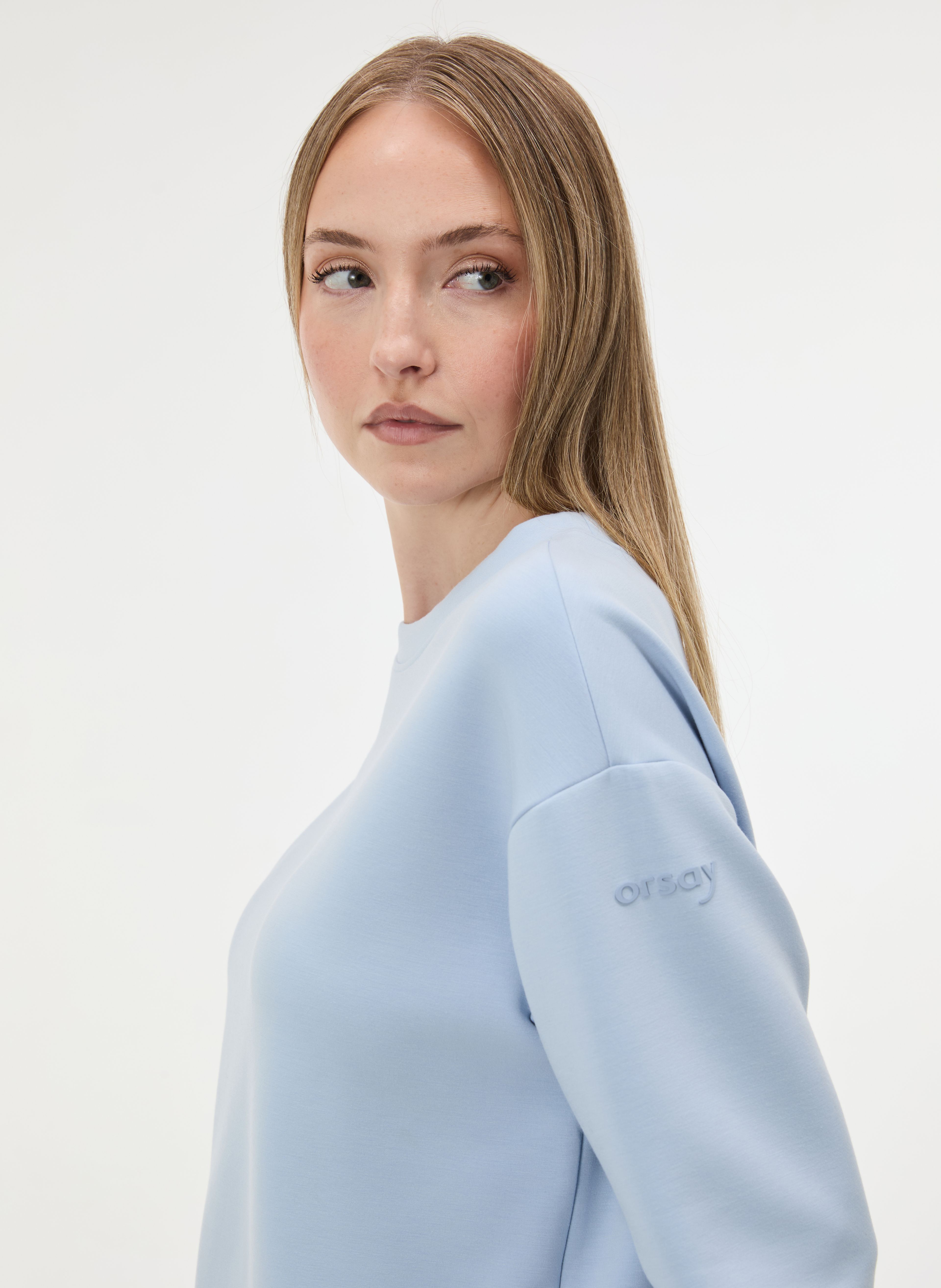 Hellblaues Damen-Sweatshirt mit langen Ärmeln ORSAY - 002