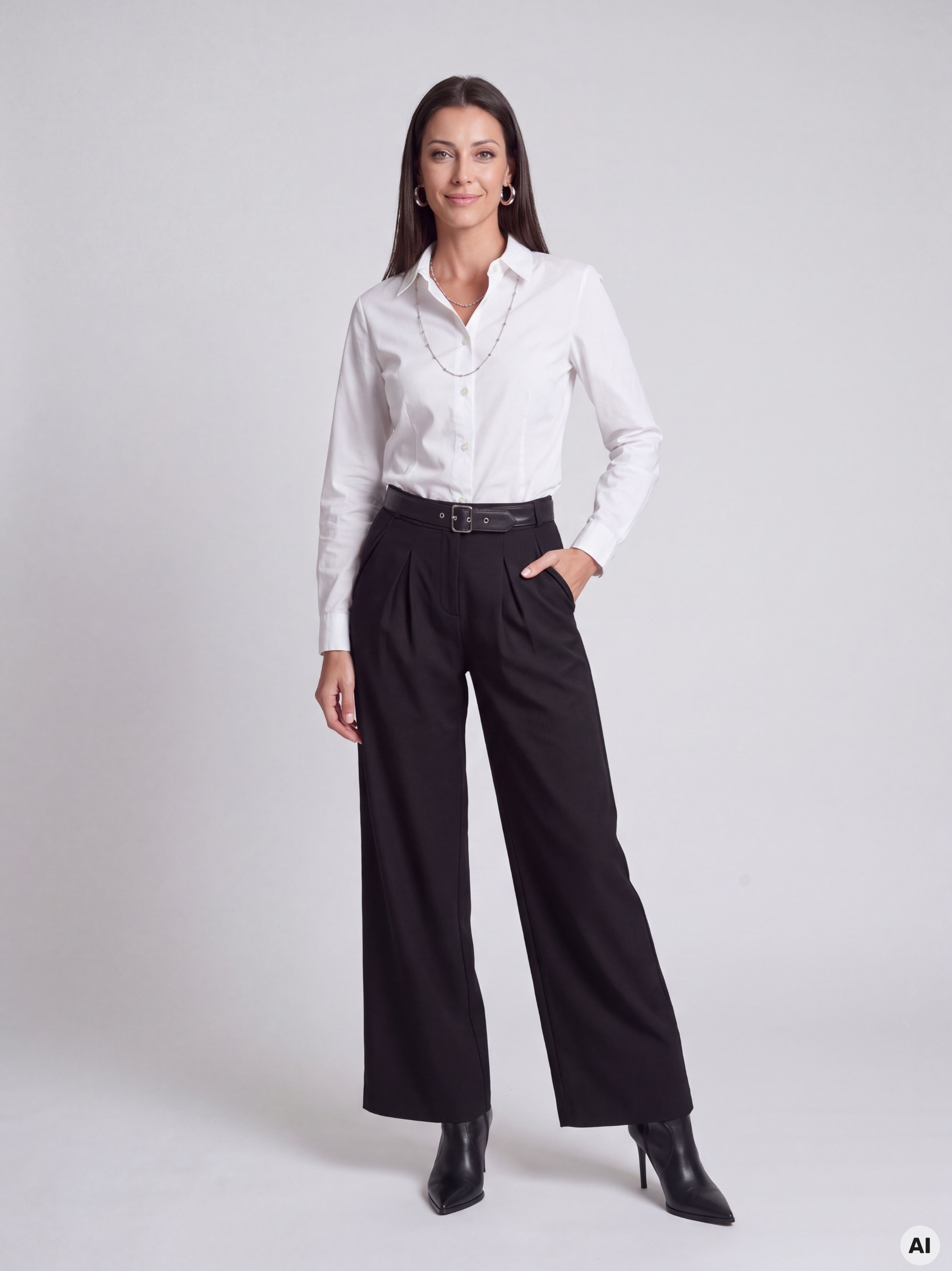 Pantaloni wide leg pentru femei negri cu talie medie ORSAY - 001