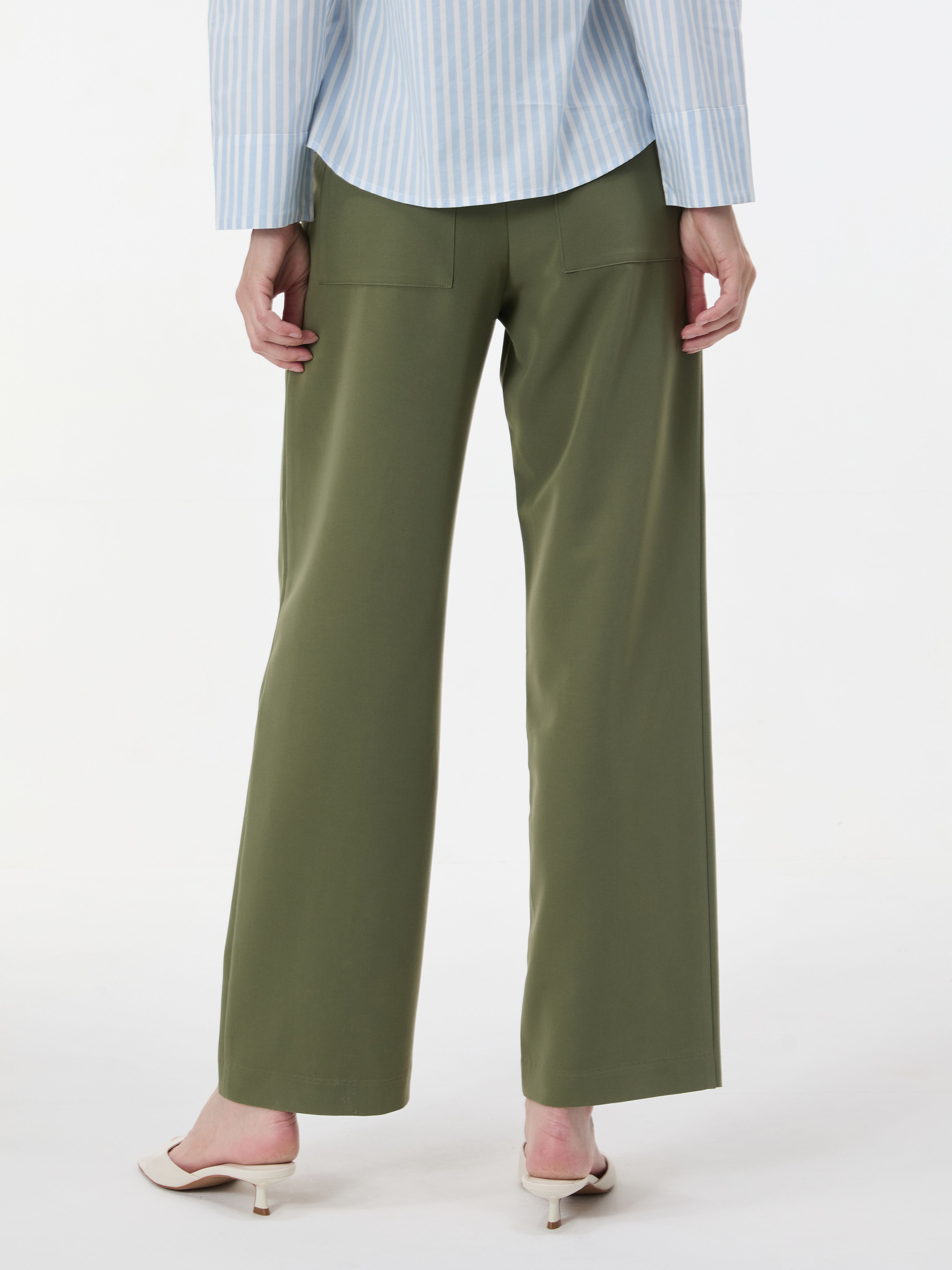 Khakifarbene Damen-Wide-Leg-Hose mit hohem Bund ORSAY - 004