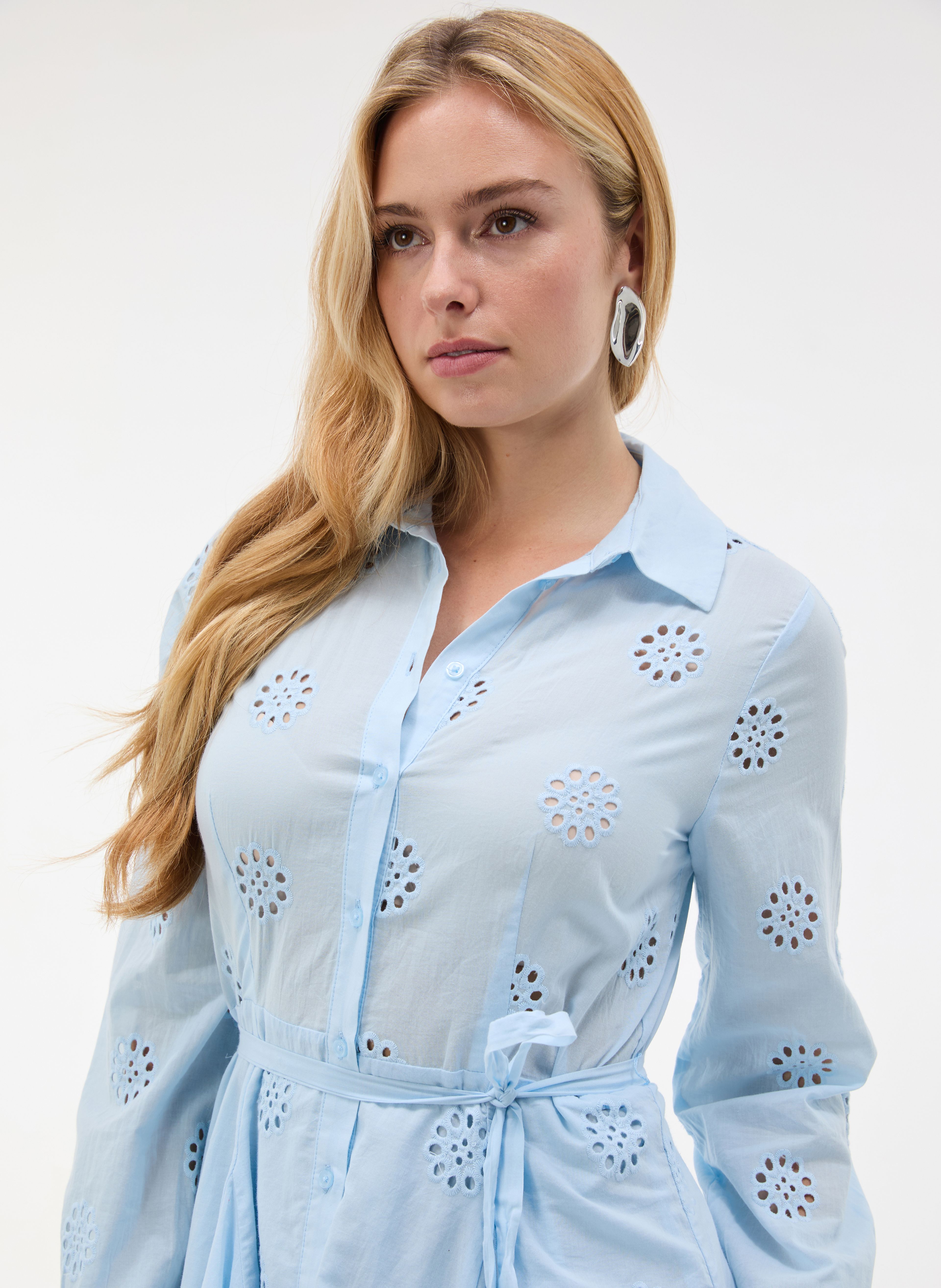Rochie tip cămașă scurtă, cu croială evazată, albastru deschis ORSAY - 004