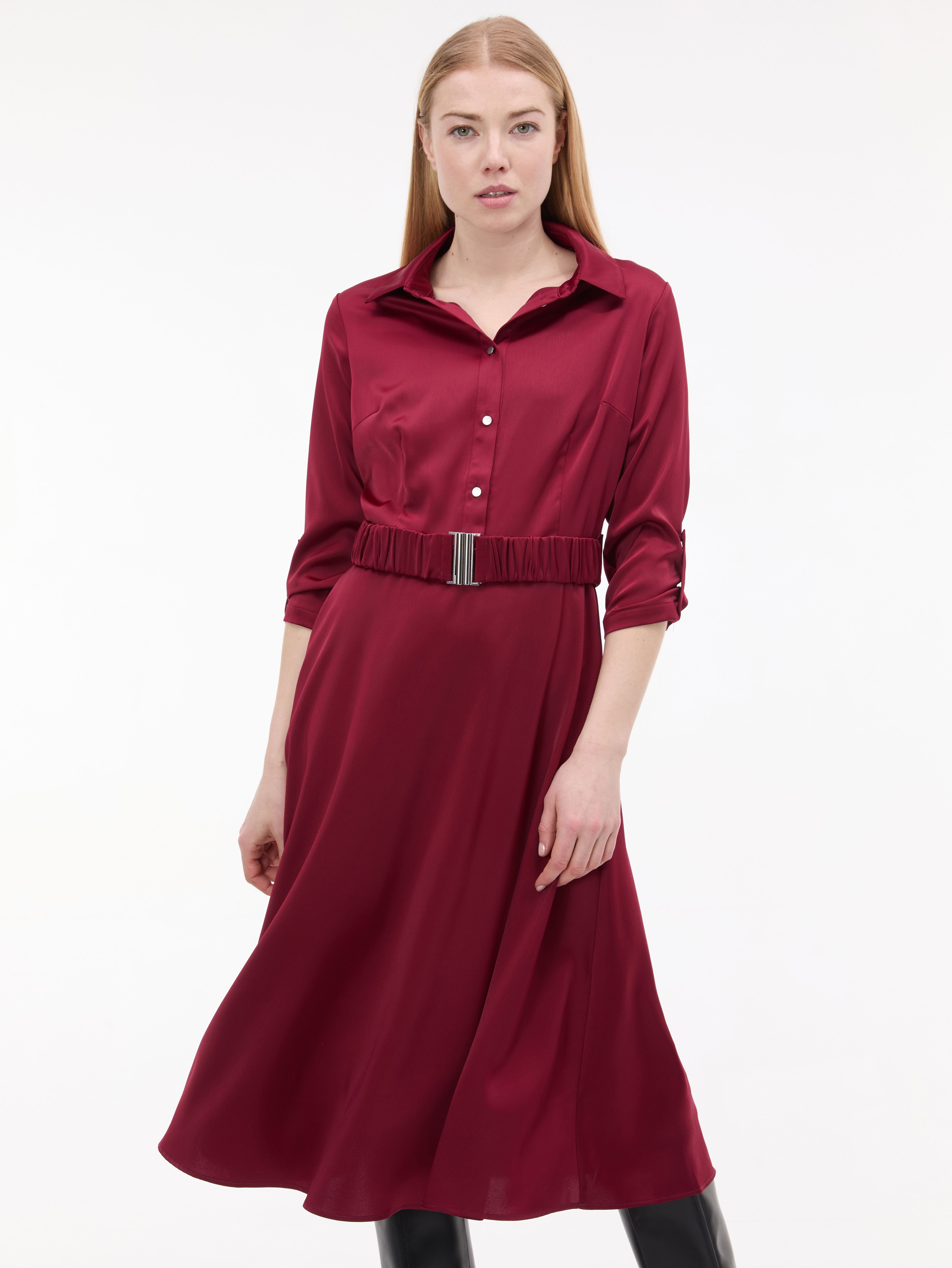 Bordowa damska sukienka koszulowa ORSAY