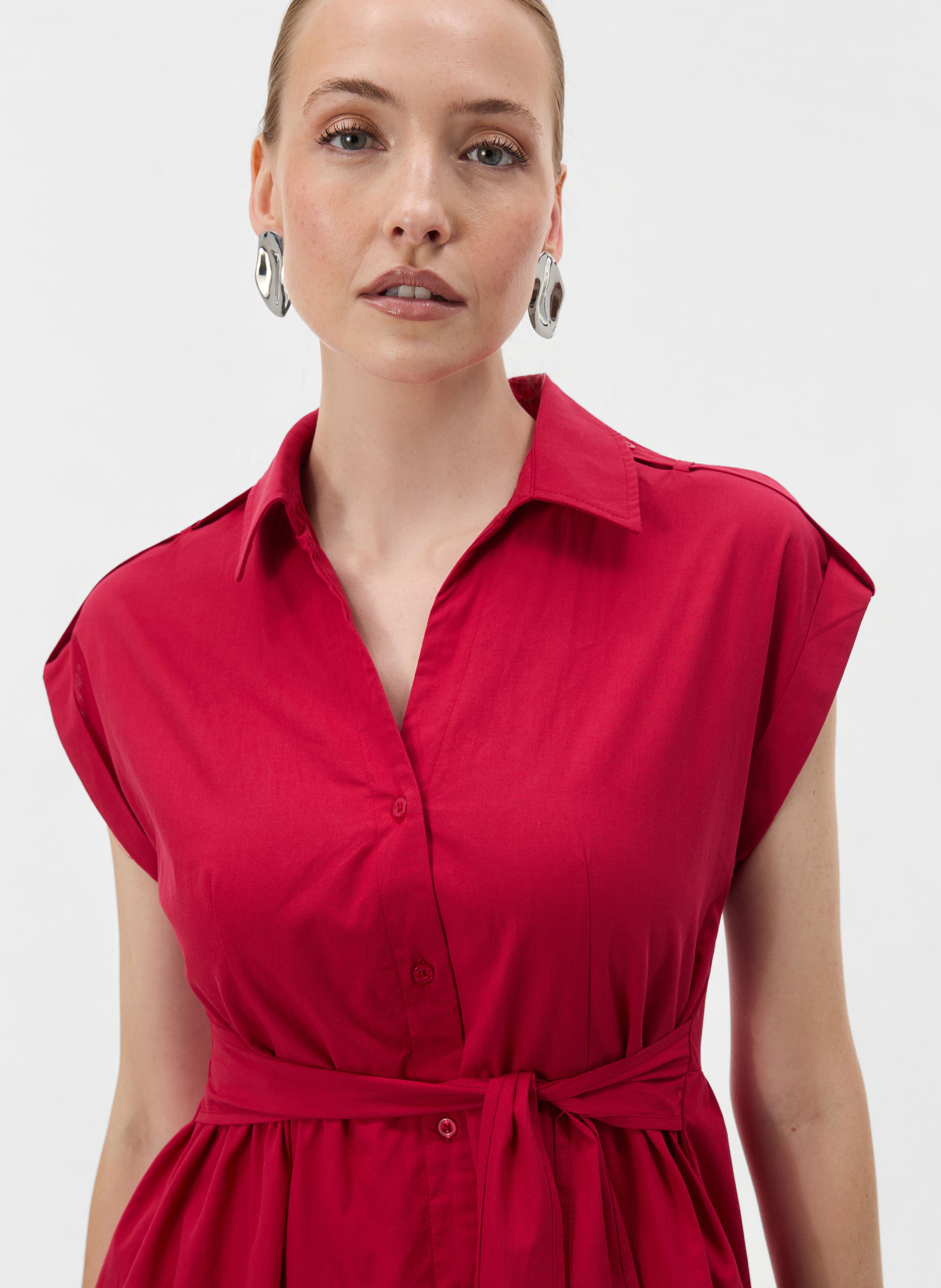 Rotes ärmelloses Damen-Kleid in A-Linie bis zum Knie mit Kragen ORSAY - 004