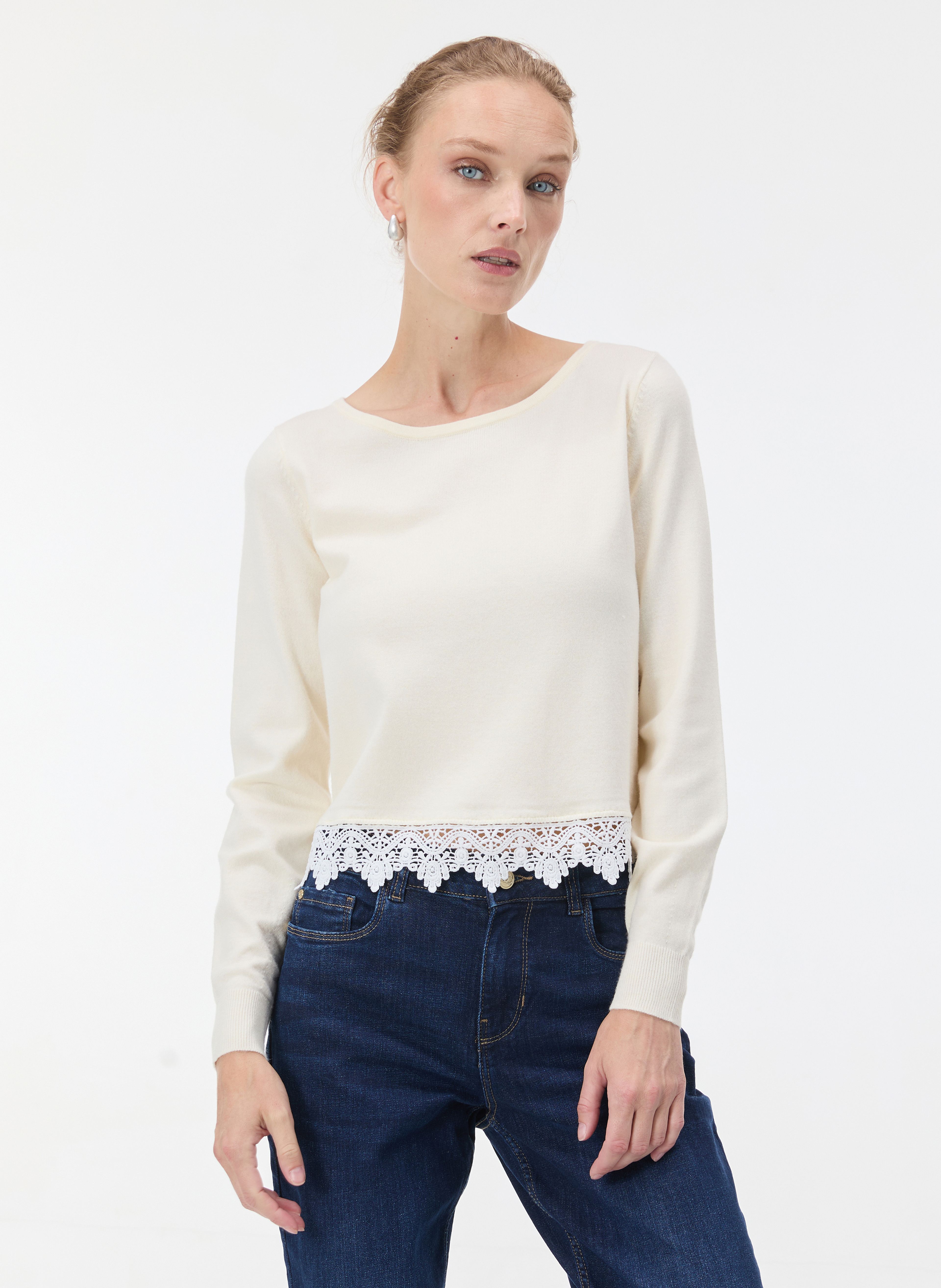 Weißer Damenpullover mit langen Ärmeln ORSAY - 002