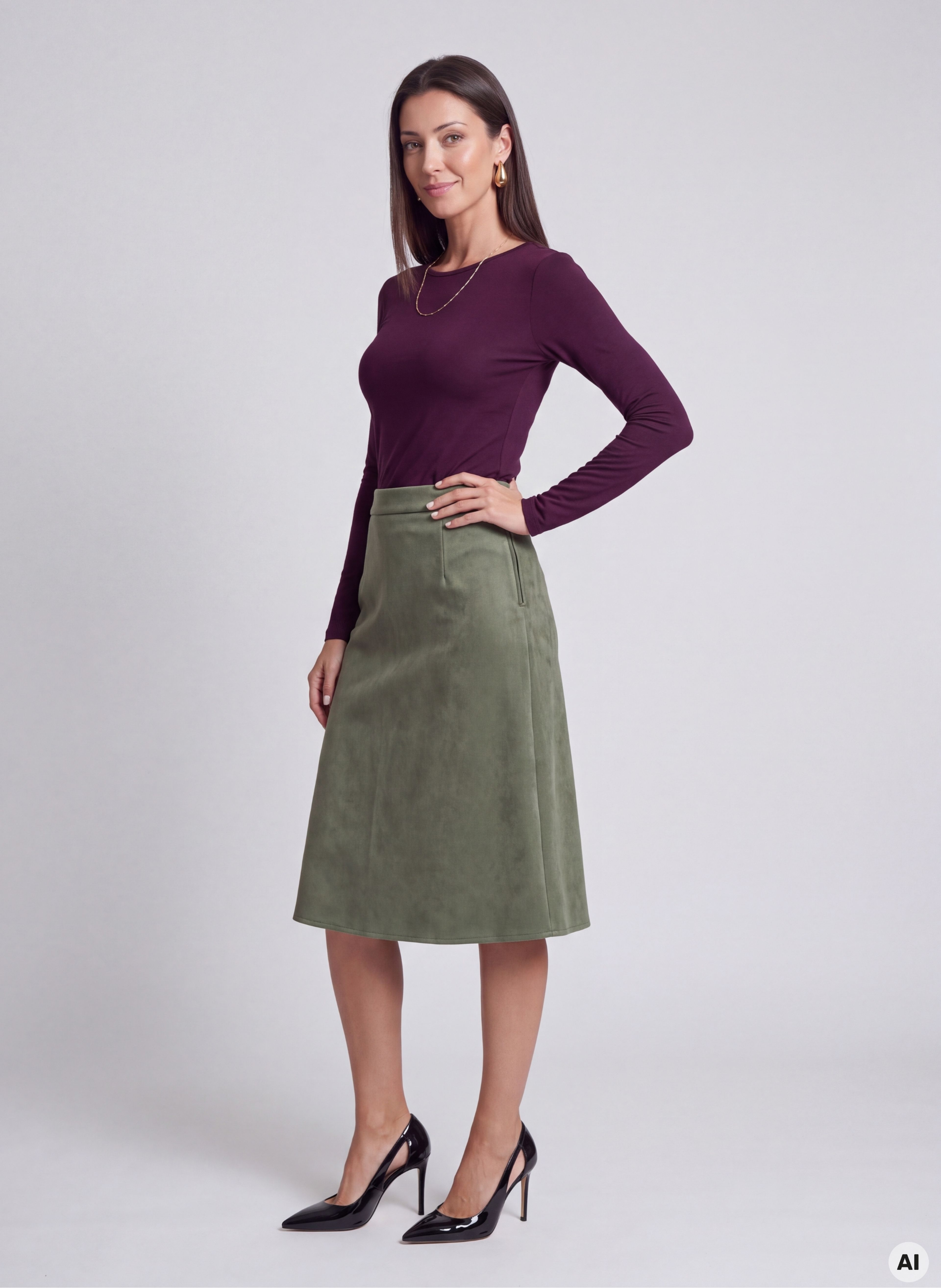 ORSAY Khaki női A-vonalú midi szoknya - 004