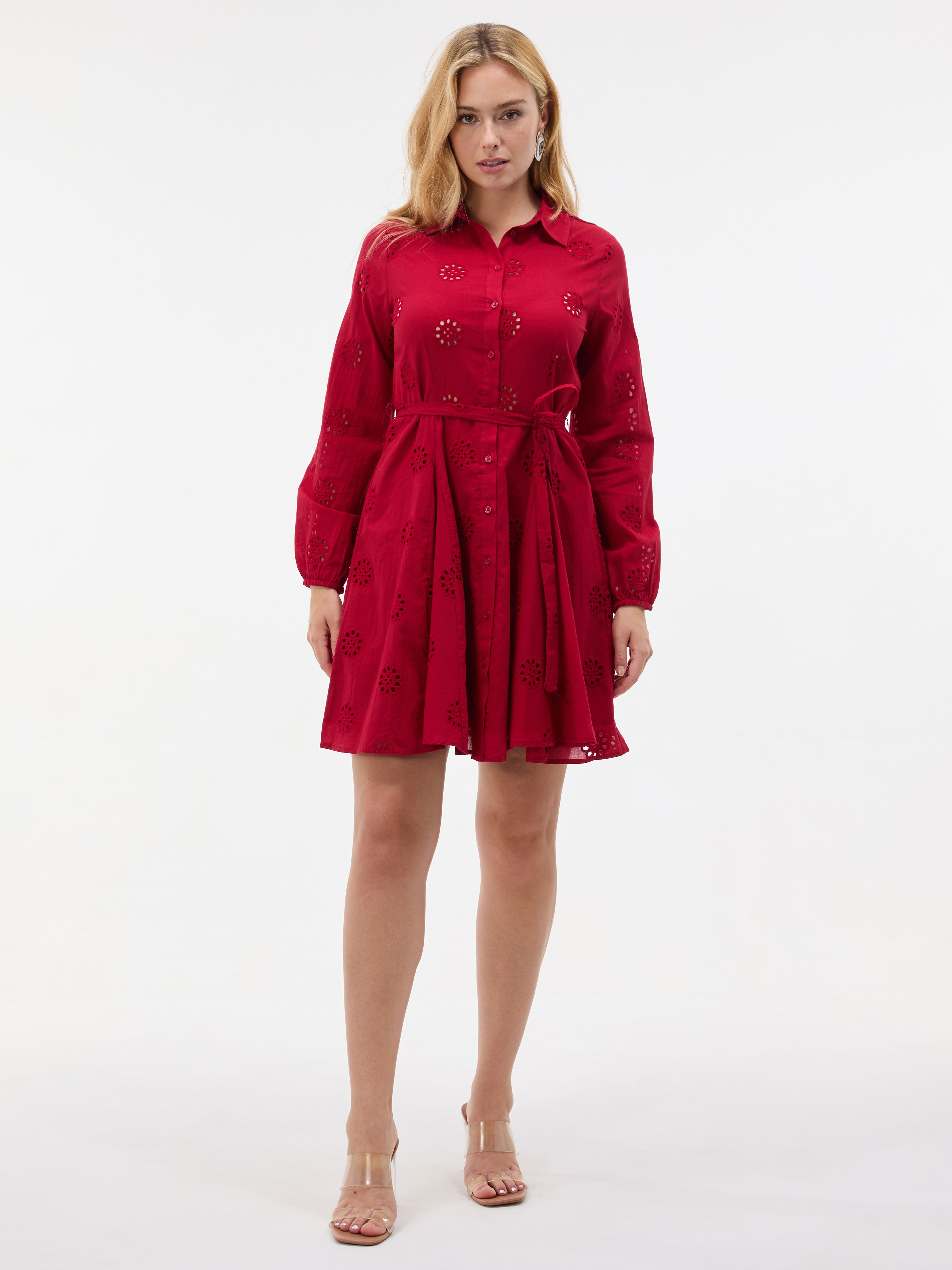 Rochie tip cămașă scurtă, cu croială evazată, roșu ORSAY - 003