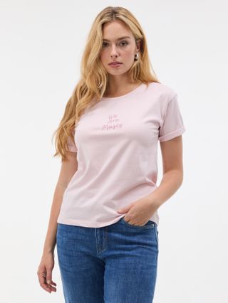 Jasnoróżowy damski t-shirt z krótkim rękawem ORSAY