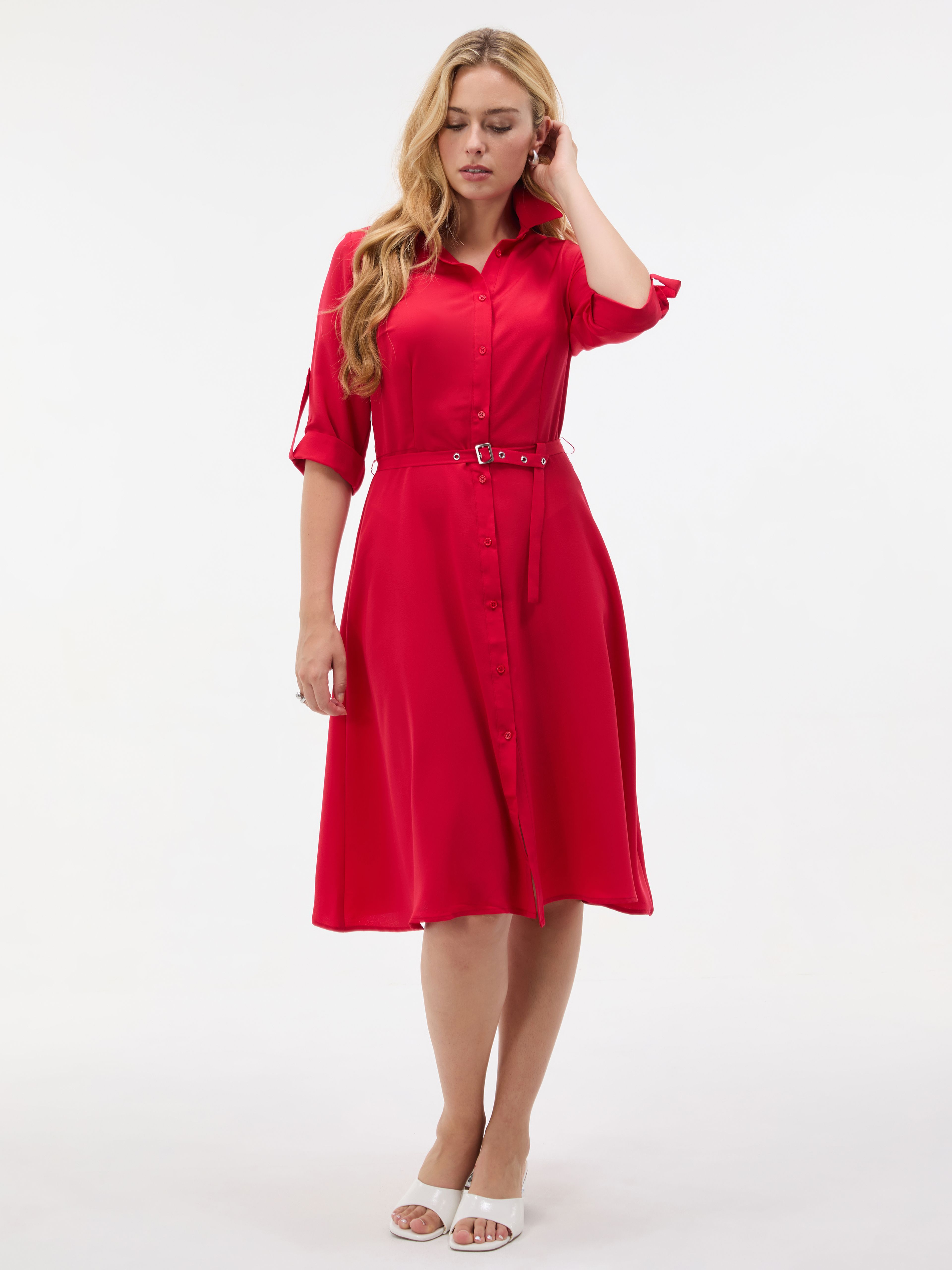 Rochie tip cămașă scurtă, cu croială evazată, roșu ORSAY - 003