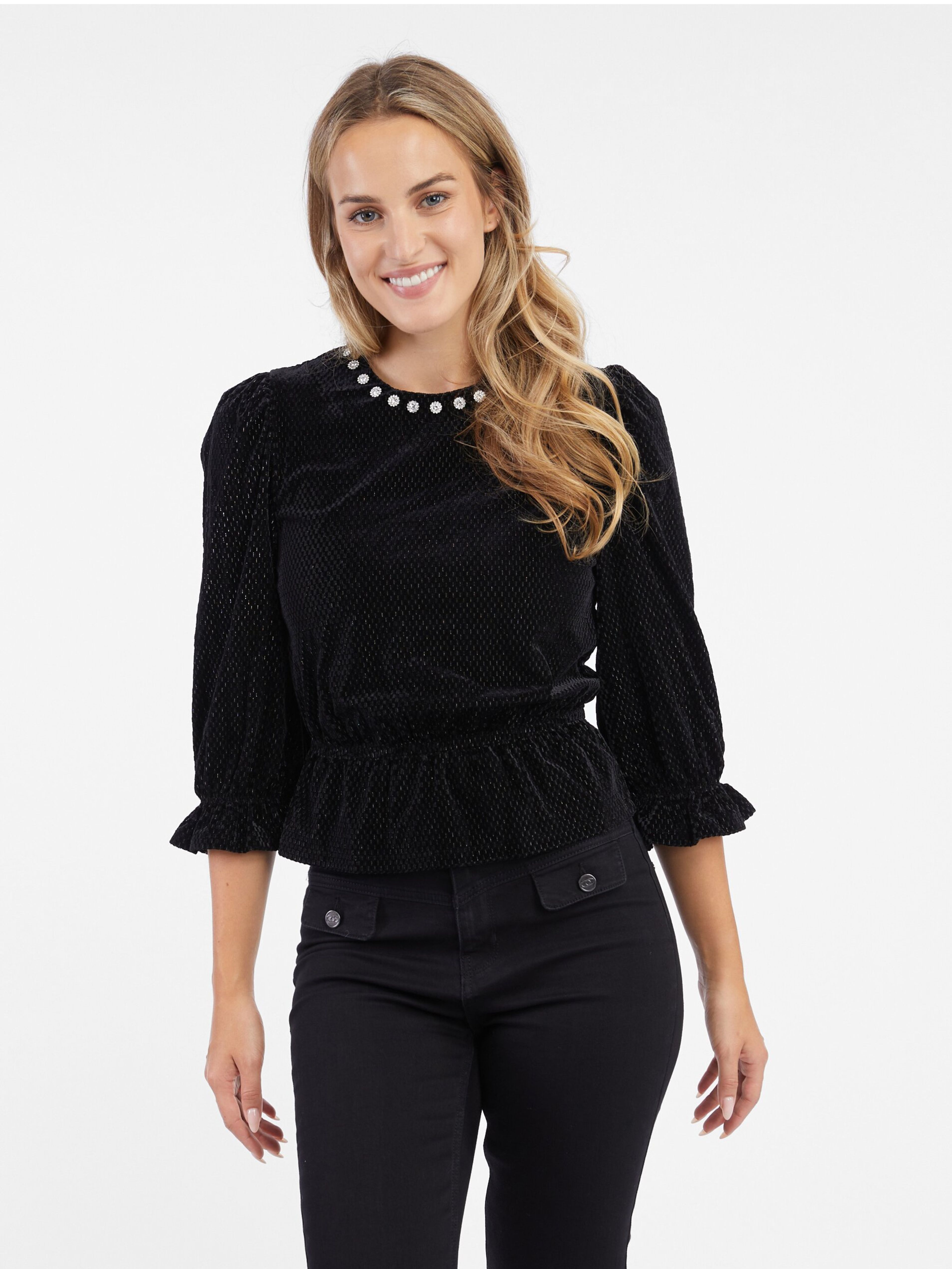 Czarna aksamitna bluzka ORSAY