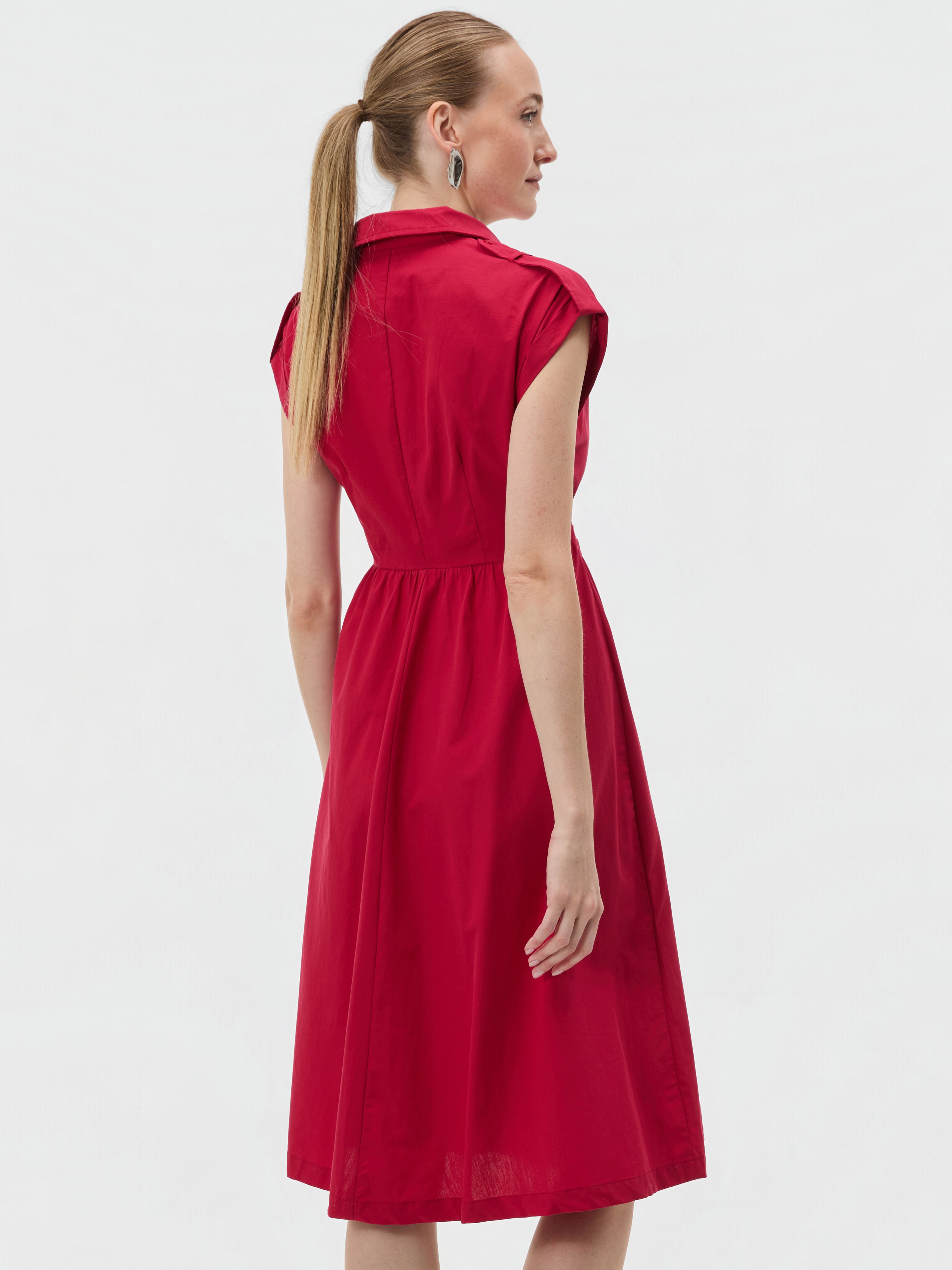 Rotes ärmelloses Damen-Kleid in A-Linie bis zum Knie mit Kragen ORSAY - 002