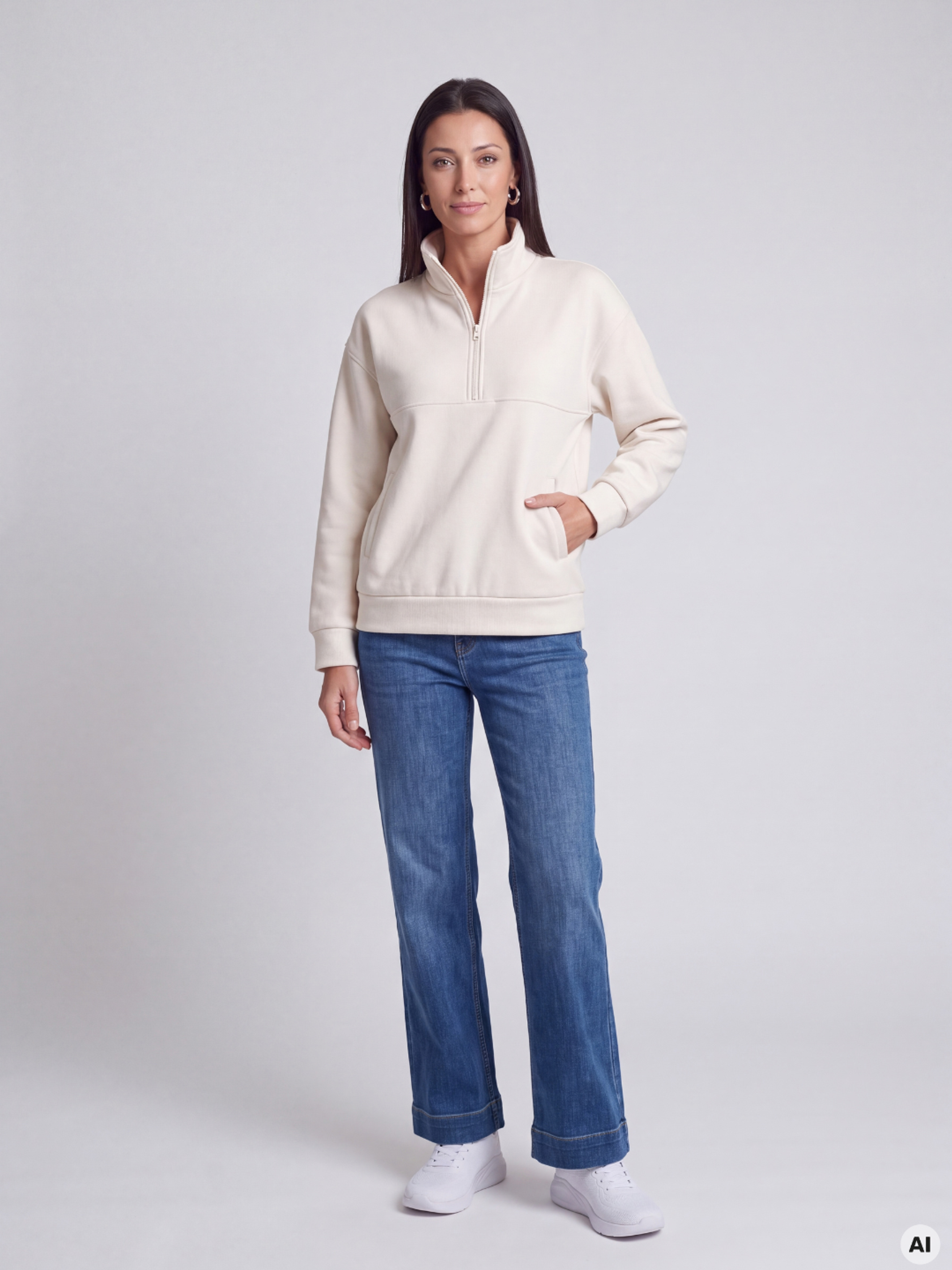 Weißes Damen-Sweatshirt mit Stehkragen und langen Ärmeln ORSAY - 004
