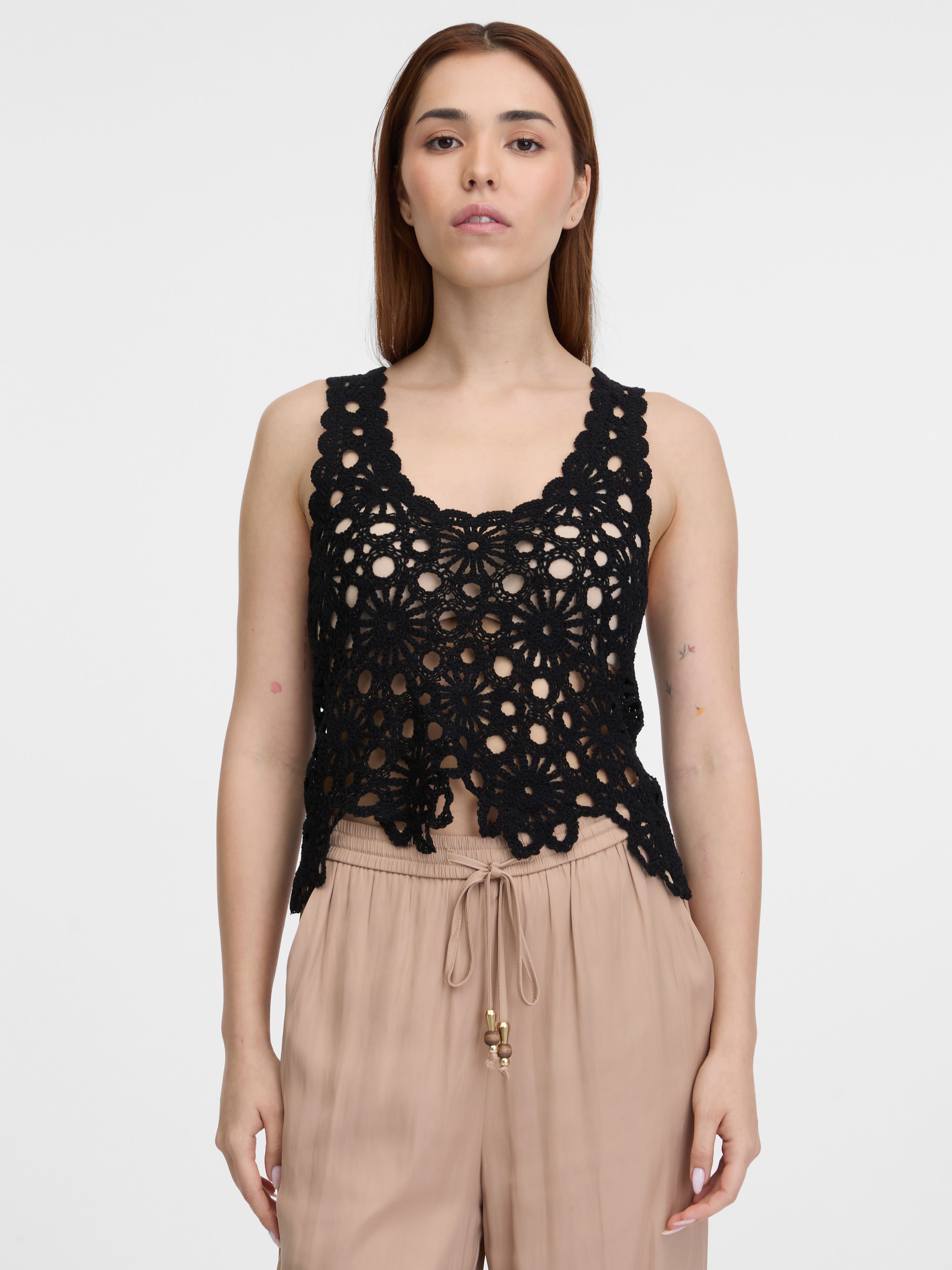 GORGLITTER Häkeltop Damen - Boho Crop Top Mit Spitzen Für Sommer