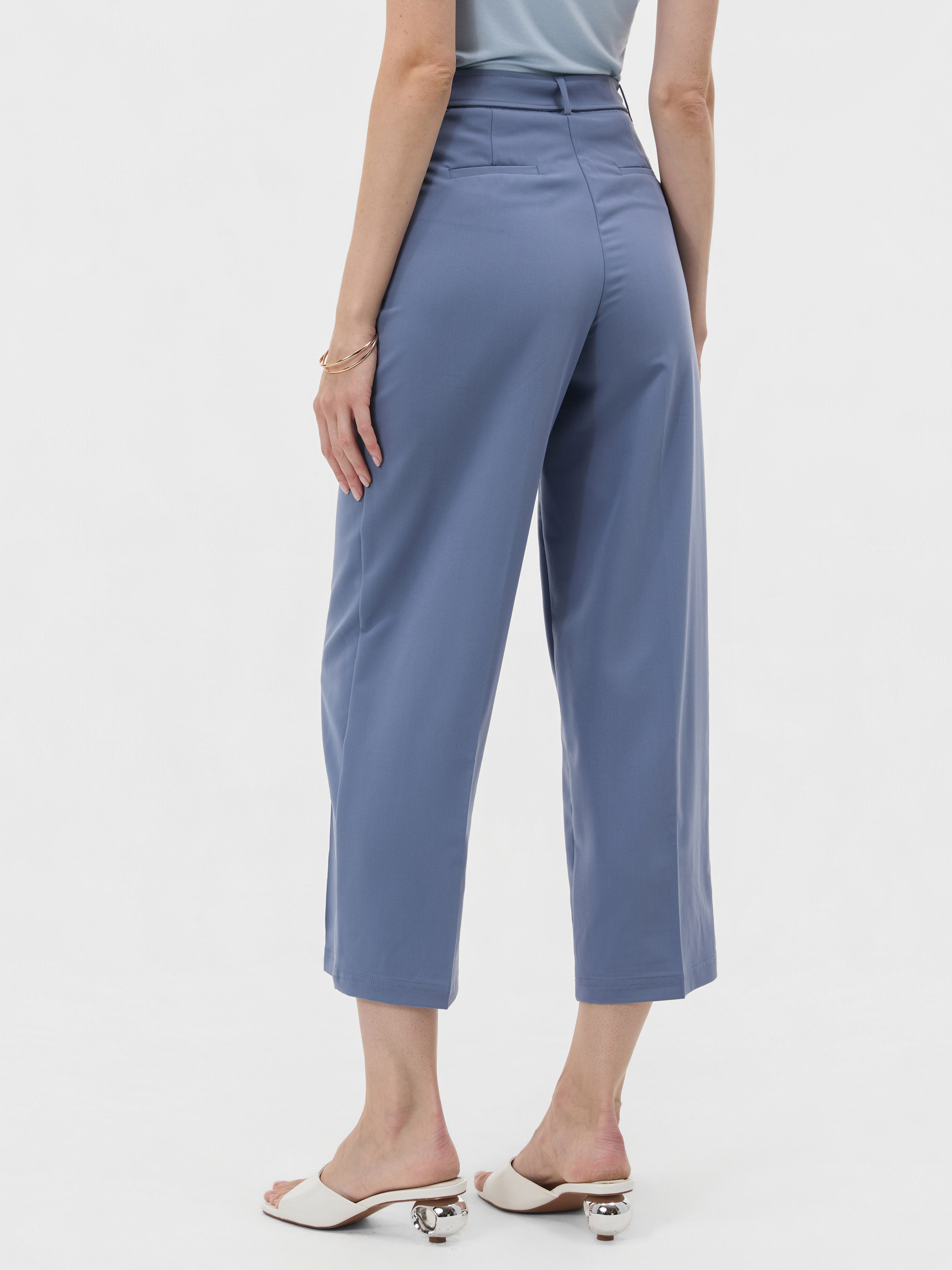 Blaue verkürzte Damenhose mit weitem Bein und hohem Bund ORSAY - 003